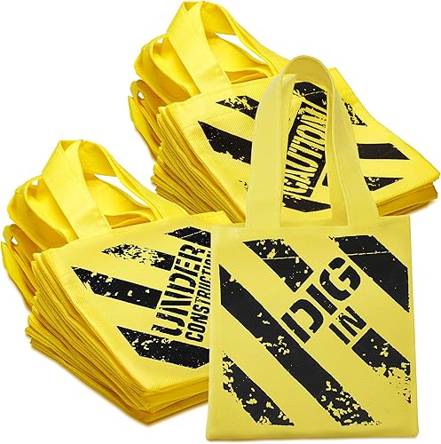 Suministros de fiesta de cumpleaños de construcción, 12 decoraciones de fiesta en construcción, minibolsas de lona no tejidas con asas, bolsas de