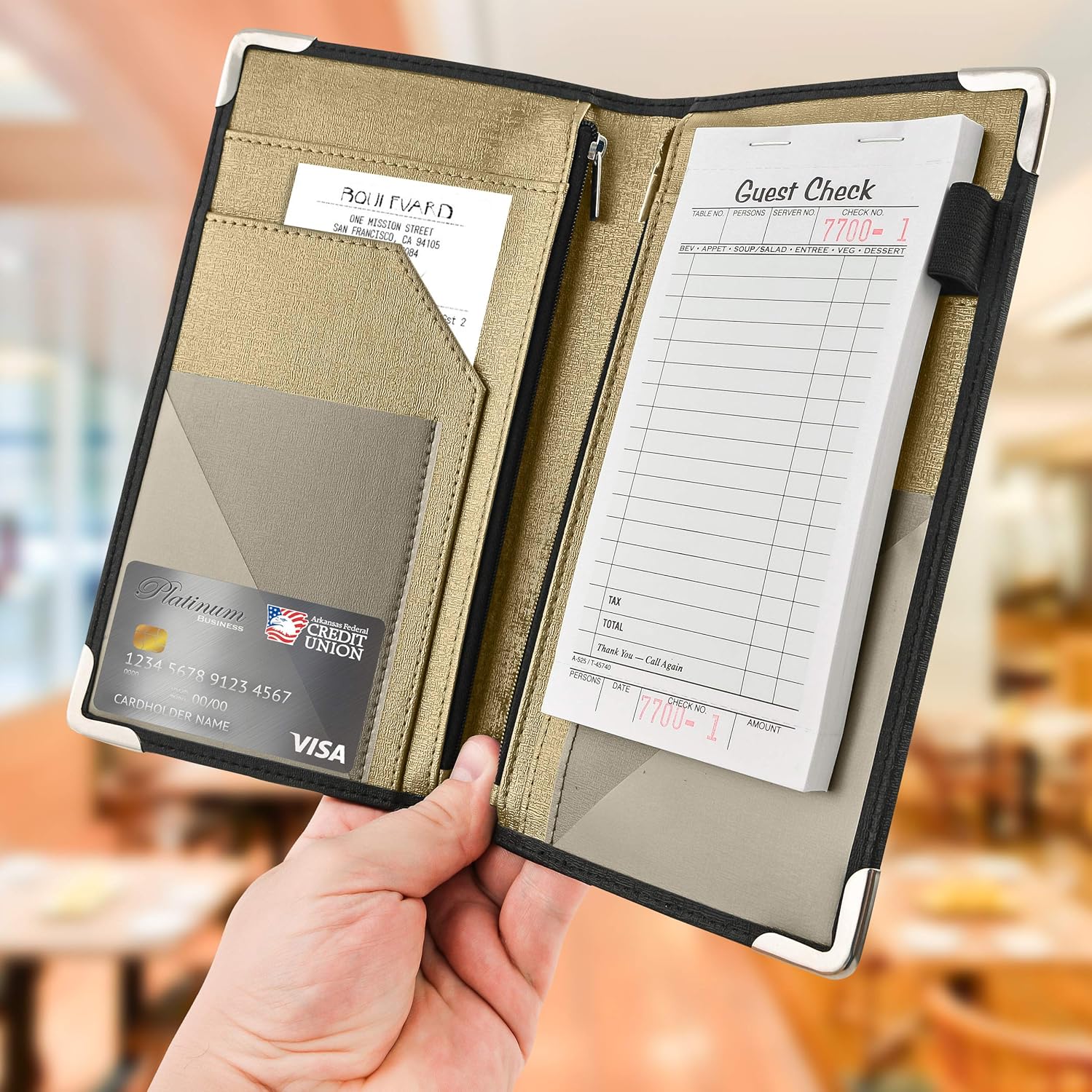 Exсluѕіvе Dіѕсоunt 70% Prісе Golgino Server Book for Waitress & Waiter 9 x 5 inch, Two Zipper Pockets & ID Holder, Premium Receipt Organizer Wallet Fits Aprons, 11 Money Pockets Perfect for Server Banking (Black/Champagne)