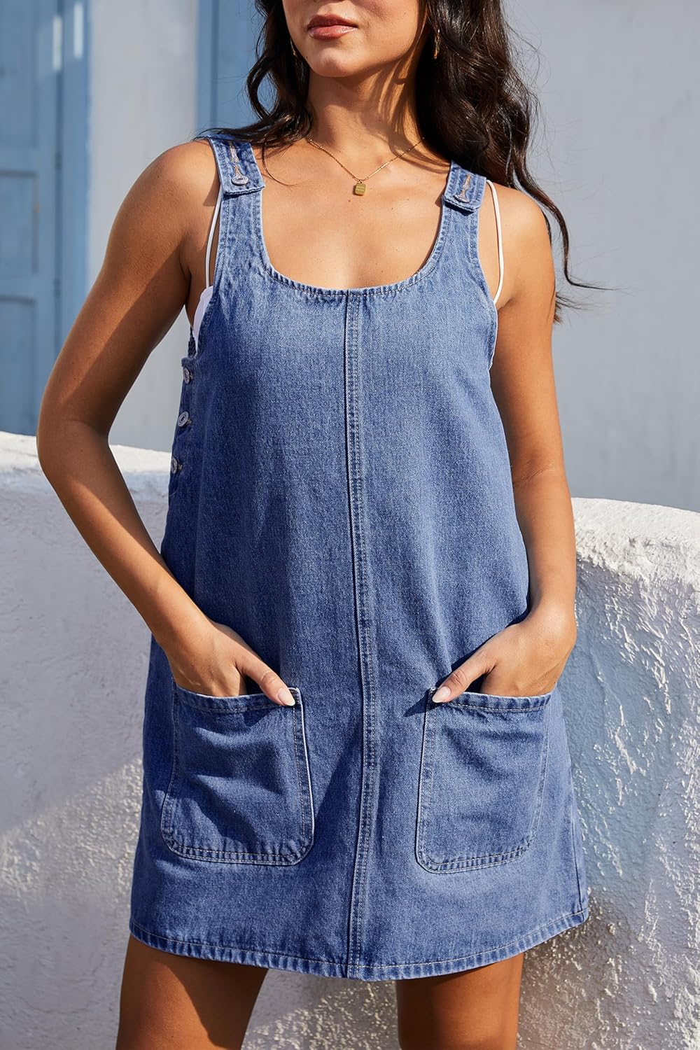 Jumppmile Women's Denim Overall Dress Jean Jumper with Adjustable Straps Pockets Effortless Daily Wear for Spring Summer Fall - Image 2