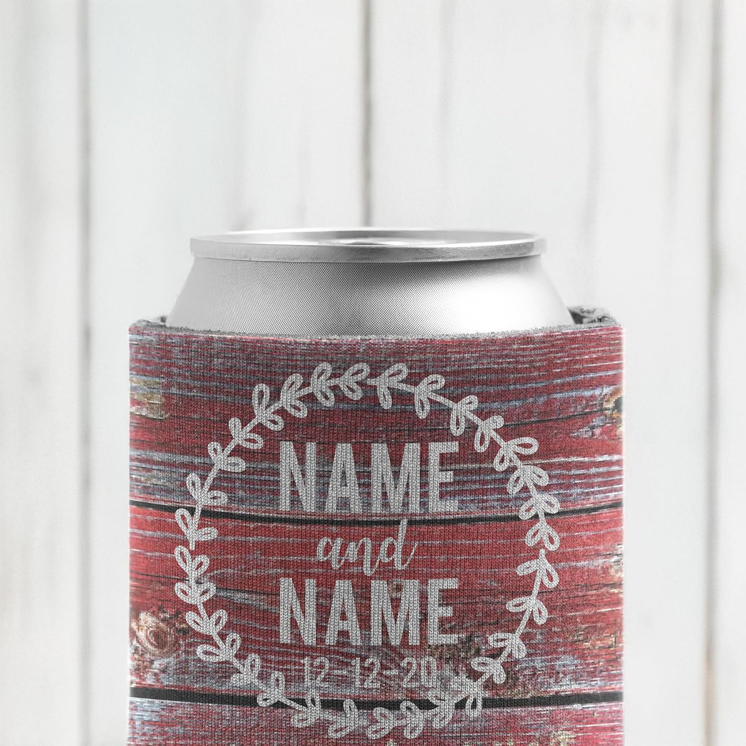 VictoryStore Can and Beverage Coolers: Custom Red Barn wood “To Have And To Hold” Rustic, Vintage Wedding Can Coolers Design 3 (50)