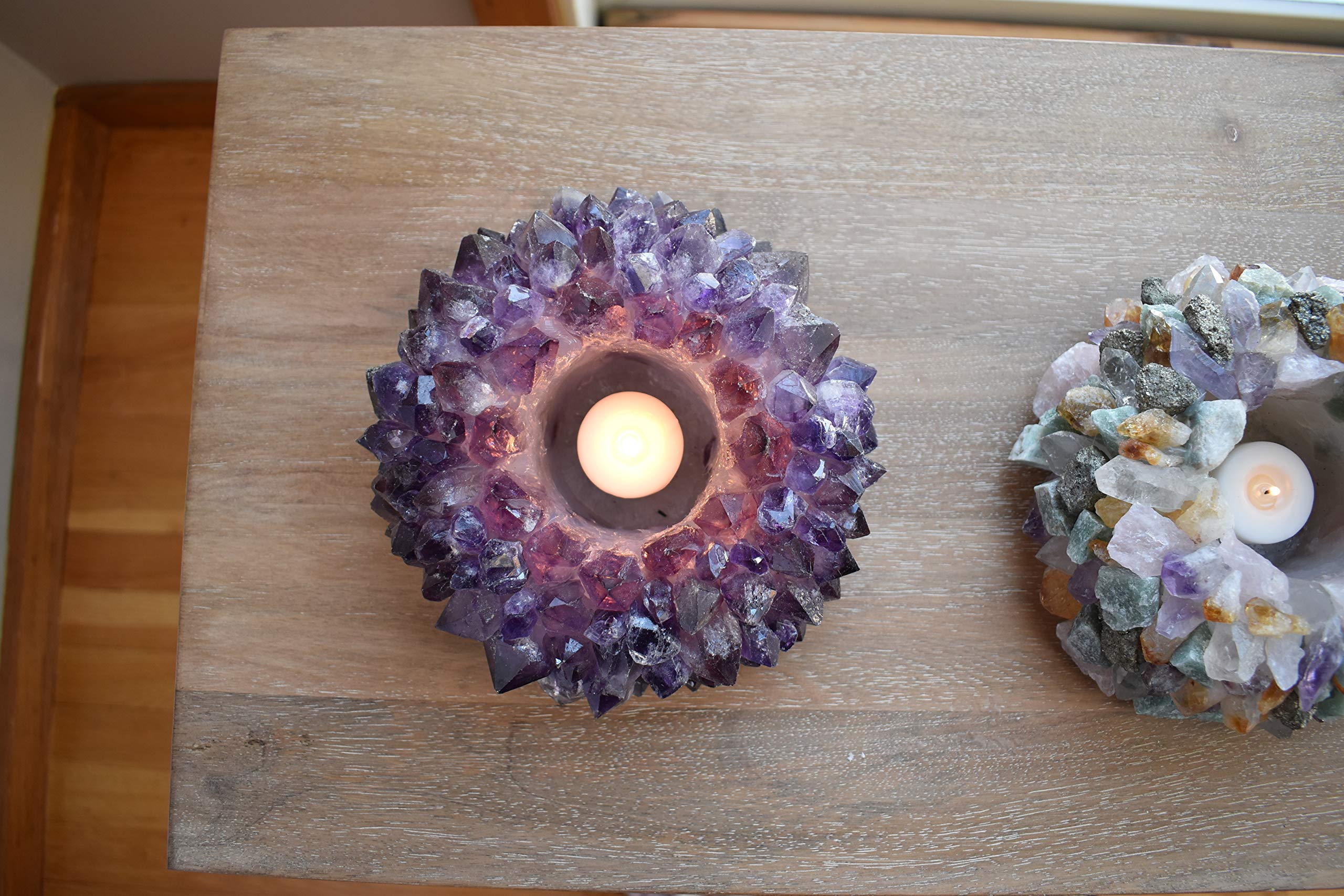 Nature's Decorations Amethyst Gemstone Tealight Holder - Votive Candle Holder for Living Room, Dining Table & Gifting - Positive Energy, Stress Reliever, Spreads a Calm Aura - Small