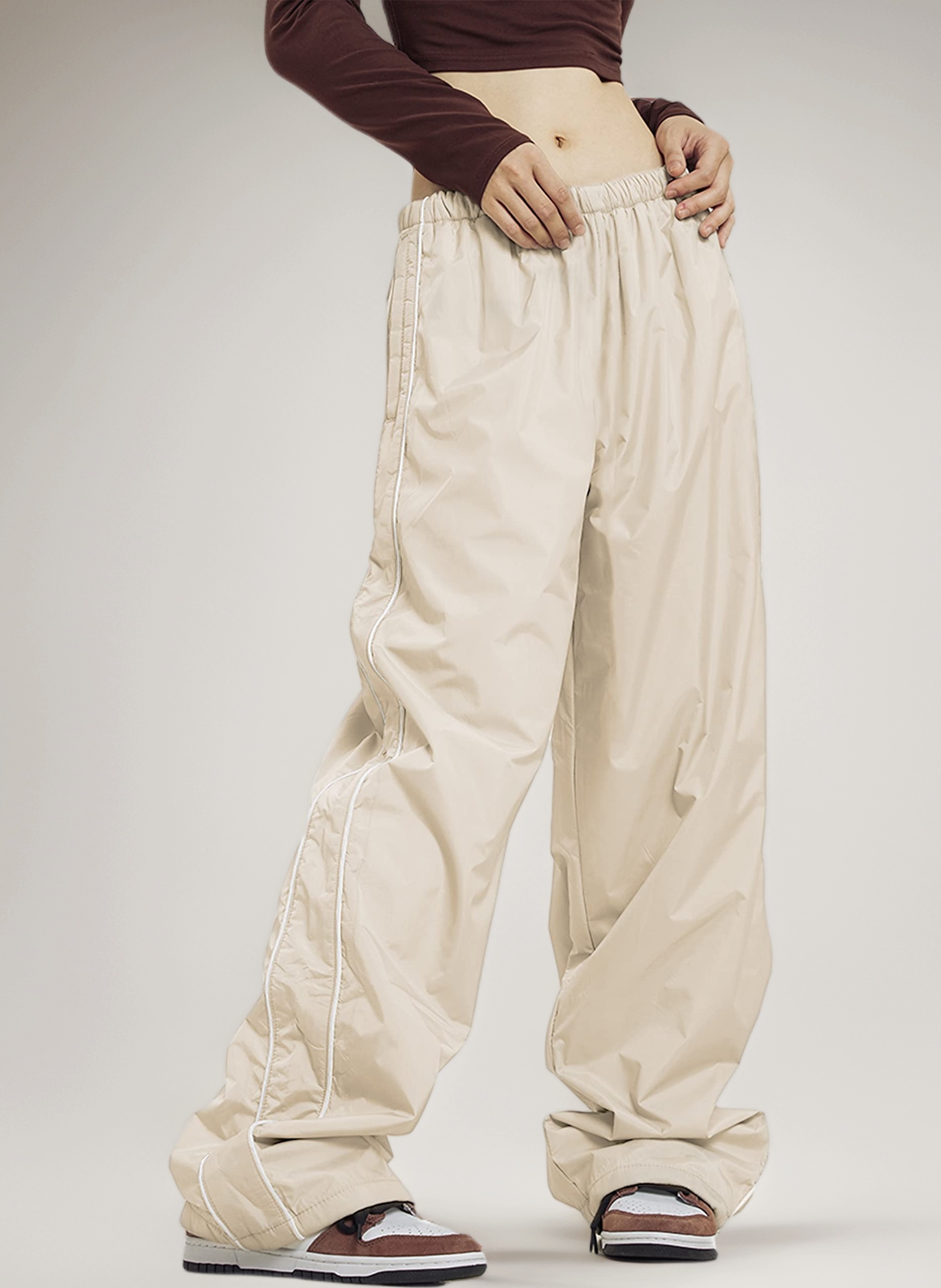 Springrain Womens Wide Leg Track Pants Slouchy Stripe Detail Jogger Sweatpants with Pockets