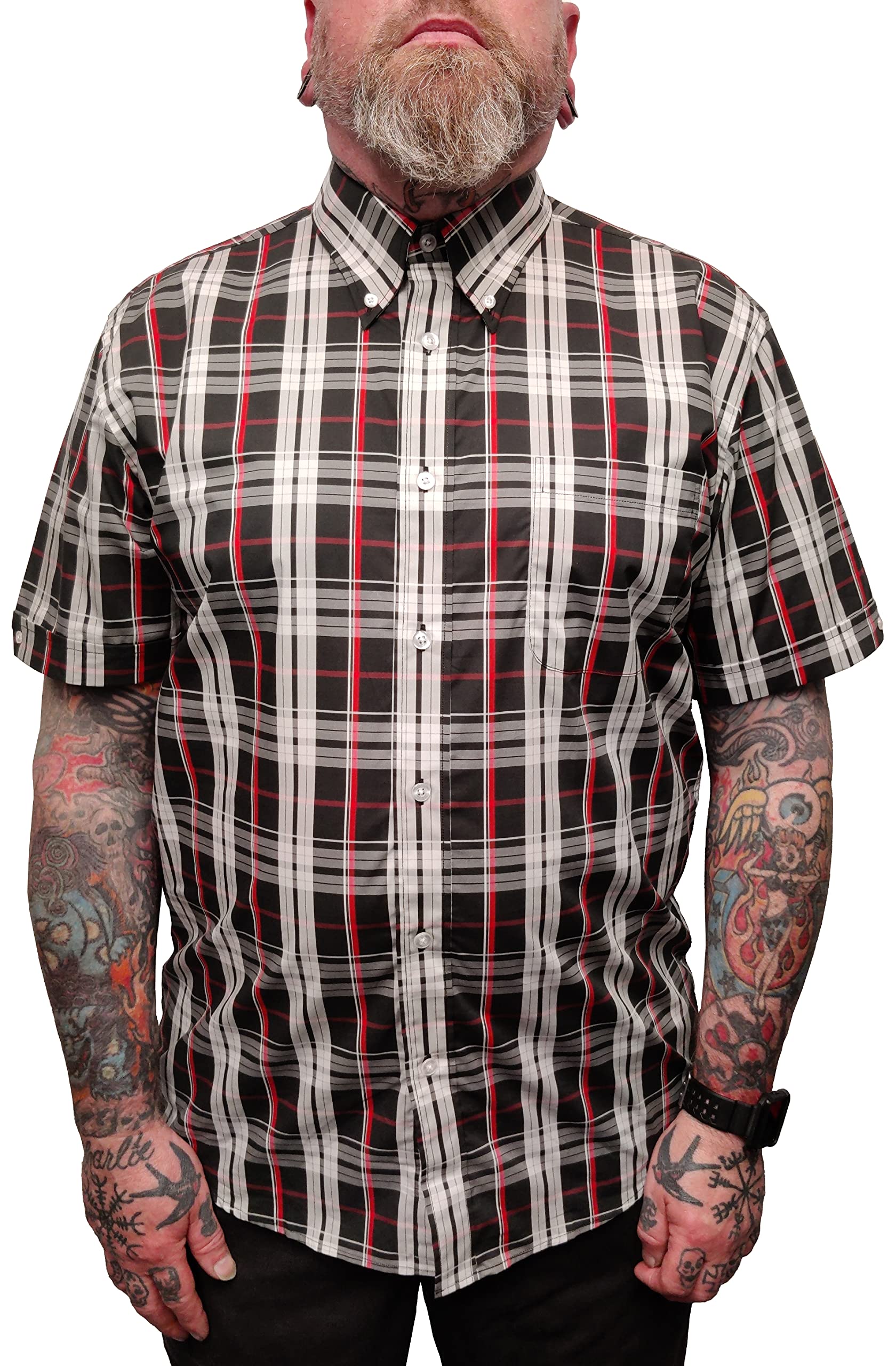 Mazeys Mens Checked Shirts (Medium, Black/Grey/Red)