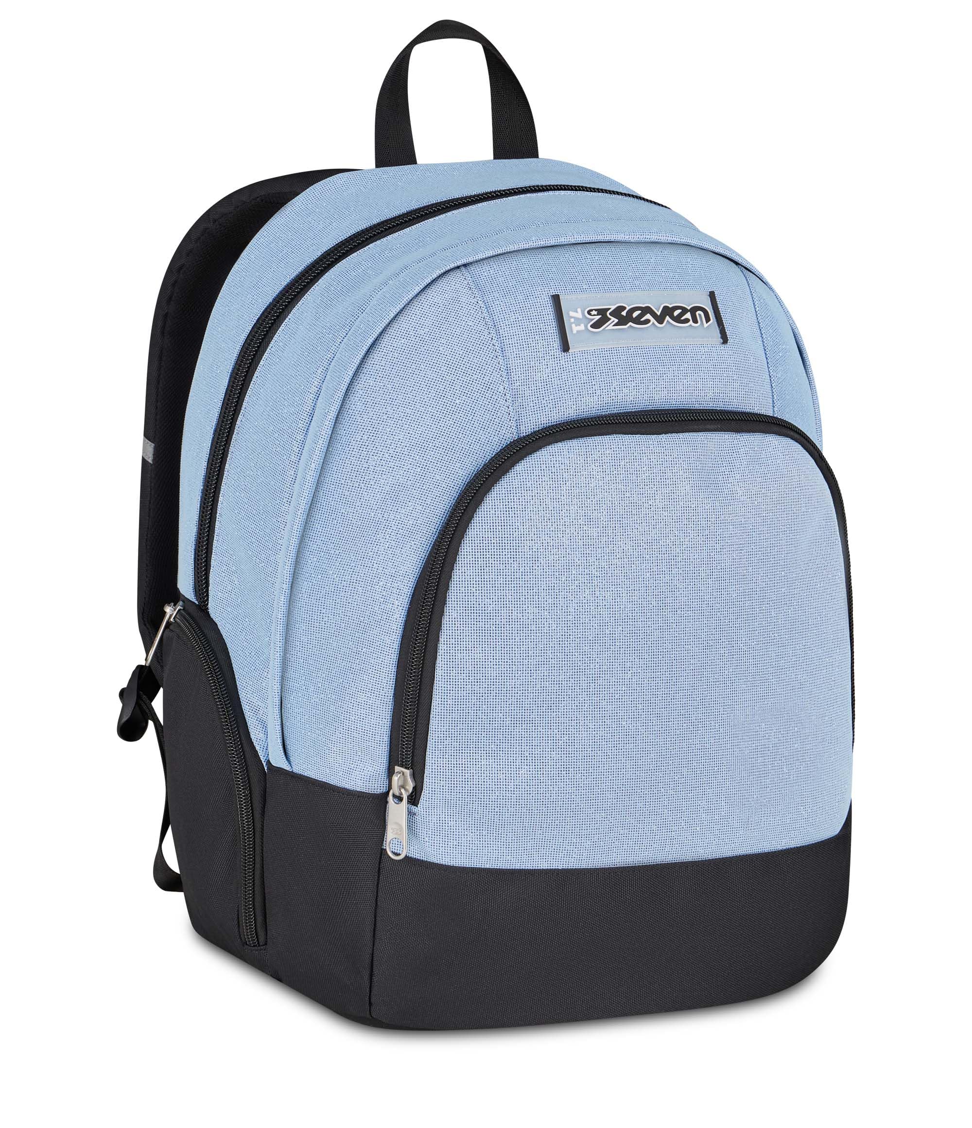 Seven Trolley Scuola Comby 8 ruote MADE OF STARS, Grigio, Effetto brillantini, 31 L, Scomponibile, Uso zaino, Barra telescopica, Tasca attrezzata, Tasca porta pc, Scuola elementare e media, Bambina