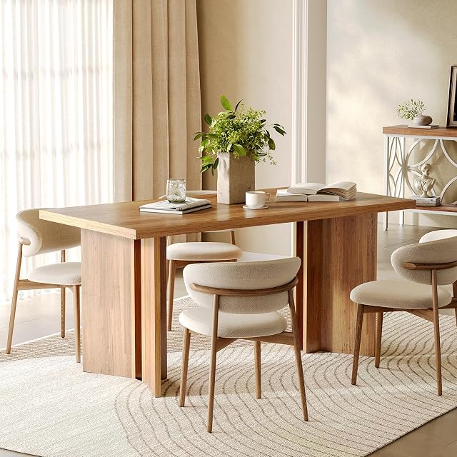 LITTLE TREE Ensemble de table à manger en bois 6, 63-Inch Table de cuisine rectangle, Table de dîner moderne pour la salle à manger à la maison, Salle de cuisine, Brun