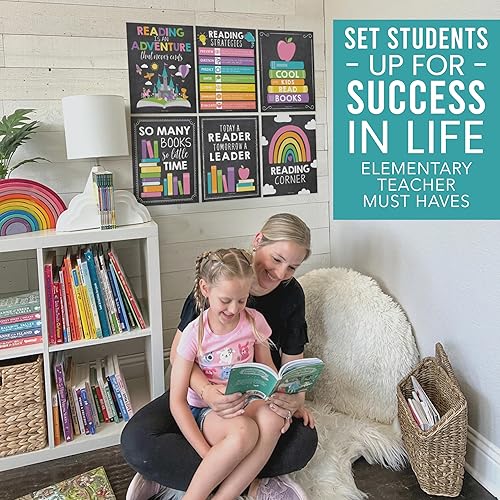 Miniatura 8 de Hadley Designs Carteles de lectura motivacionales para aula primaria 6 estrategias de lectura carteles para decoración de biblioteca de aula,