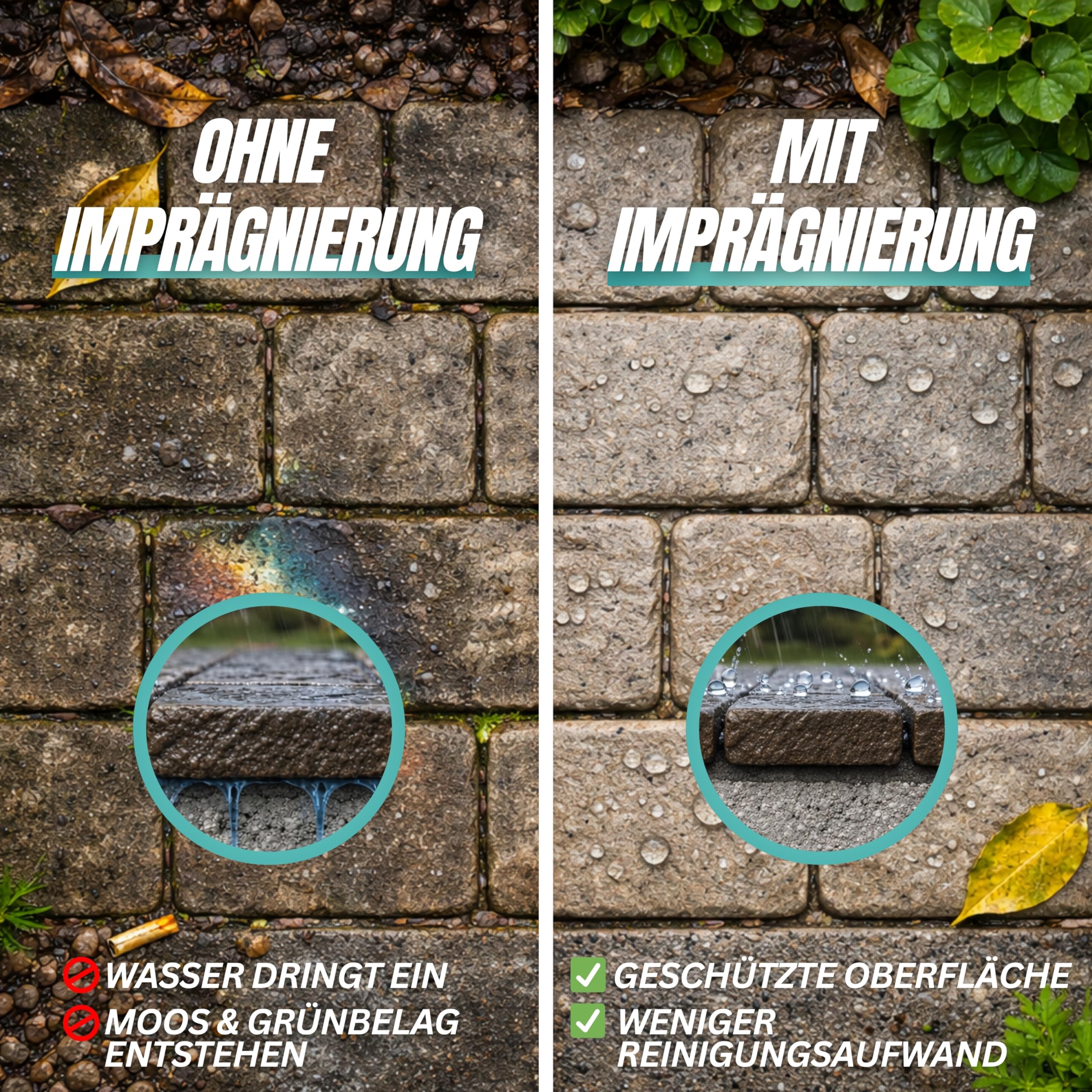 Cleanerist | 5L Steinimprägnierung Versiegelung für Pflastersteine Beton & Naturstein – Wasserabweisender Schutz gegen Moos Grünbelag Atmungsaktiver Abperleffekt Terrassen Fassaden Profi Qualität
