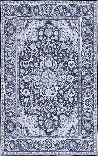 Miniatura 3 de SAFAVIEH Alfombra lavable Tucson Collection - 5 x 8 pies, negro y beige, antideslizante, ideal para zonas de alto tráfico en sala de estar,