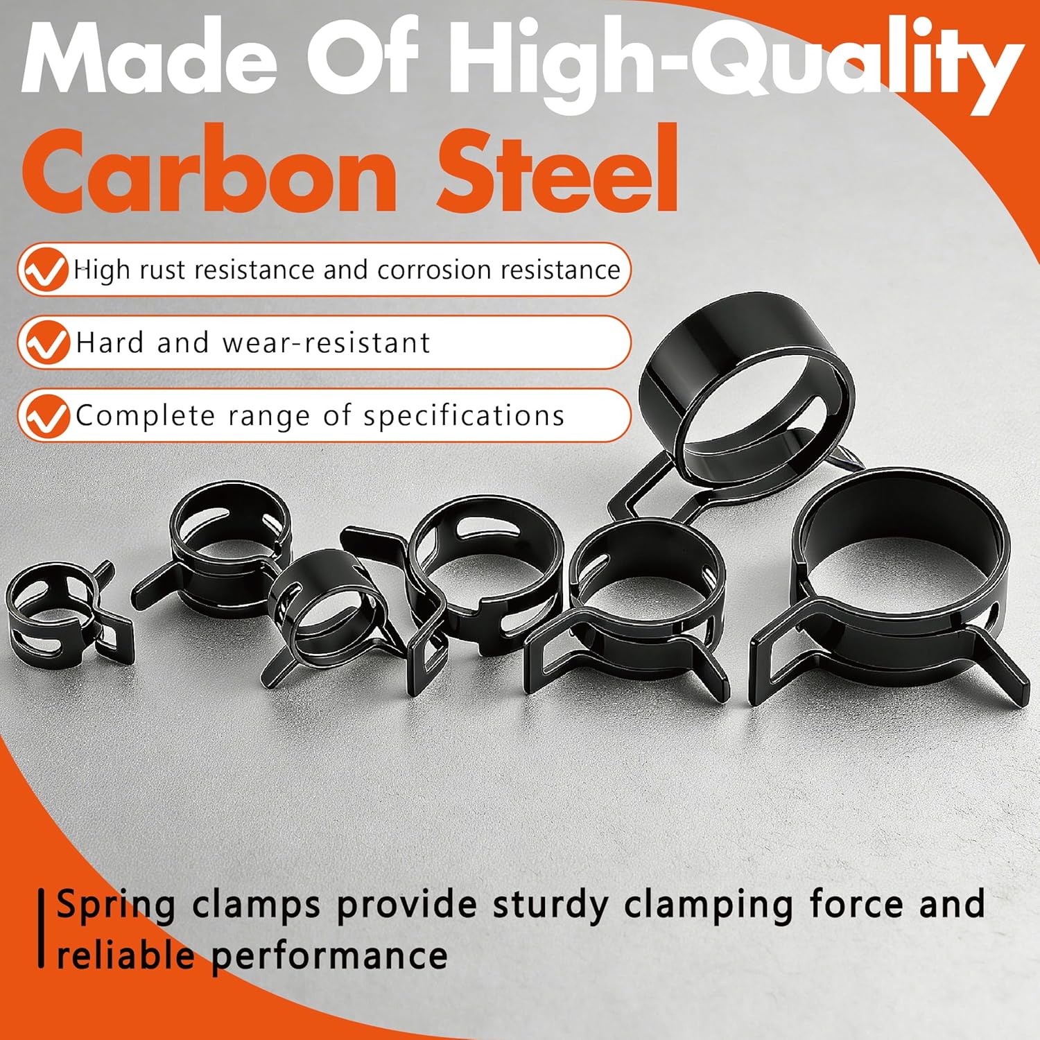 352Pcs Black Spring Band Hose Clamps Set,15 Sizes (6-25mm) with 3 Essential Tools,Constant Tension Steel Clamps for Fuel Lines,Vacuum Hoses,Silicone Tubes,Radiator Hoses