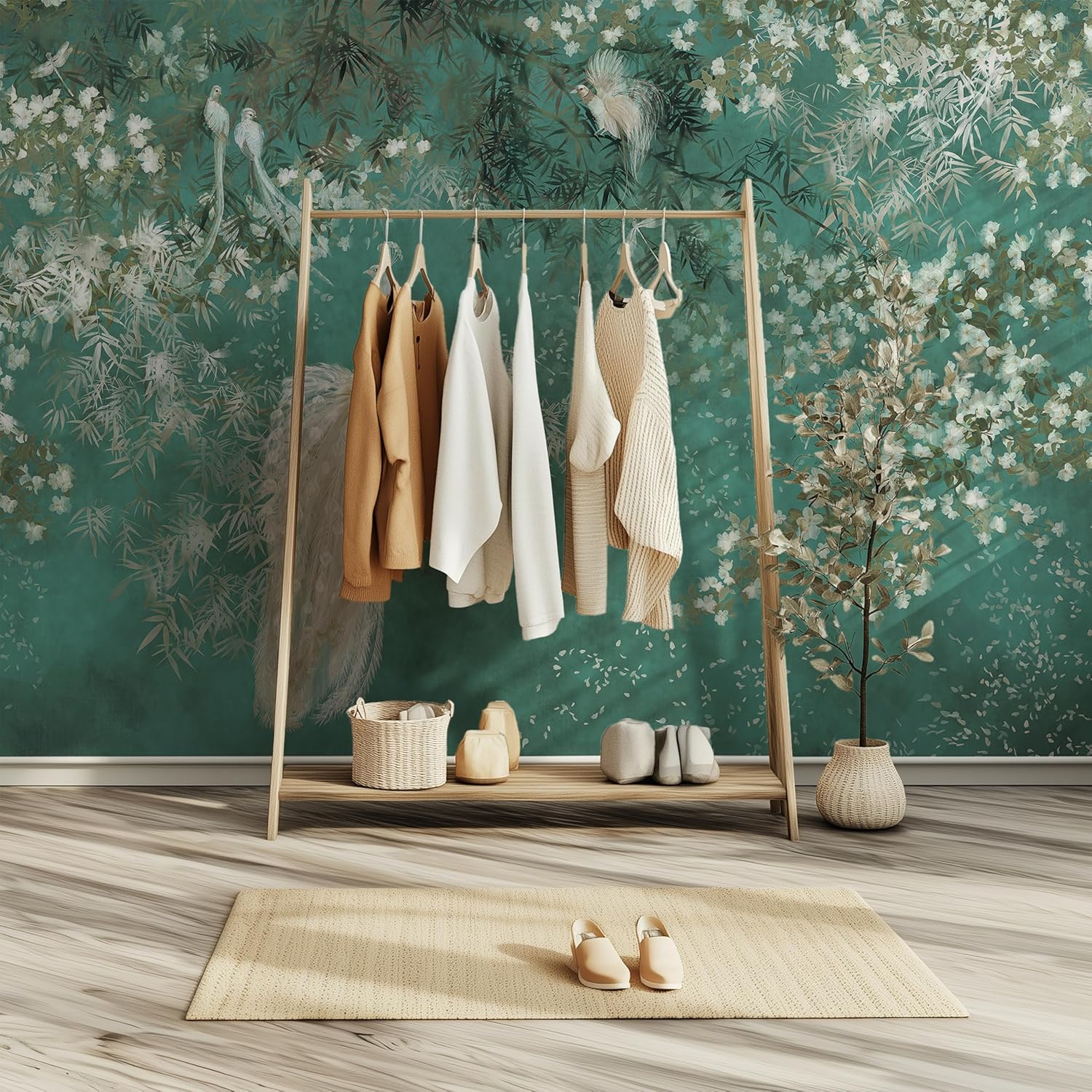 Peel and Stick Self Adhesive Canvas Wall Mural Floral Vintage Botanical Wallpaper Removable Nature Wall Mural for Living Room Bedroom Office Home Decor Accent Wall (A, 114''X83'')