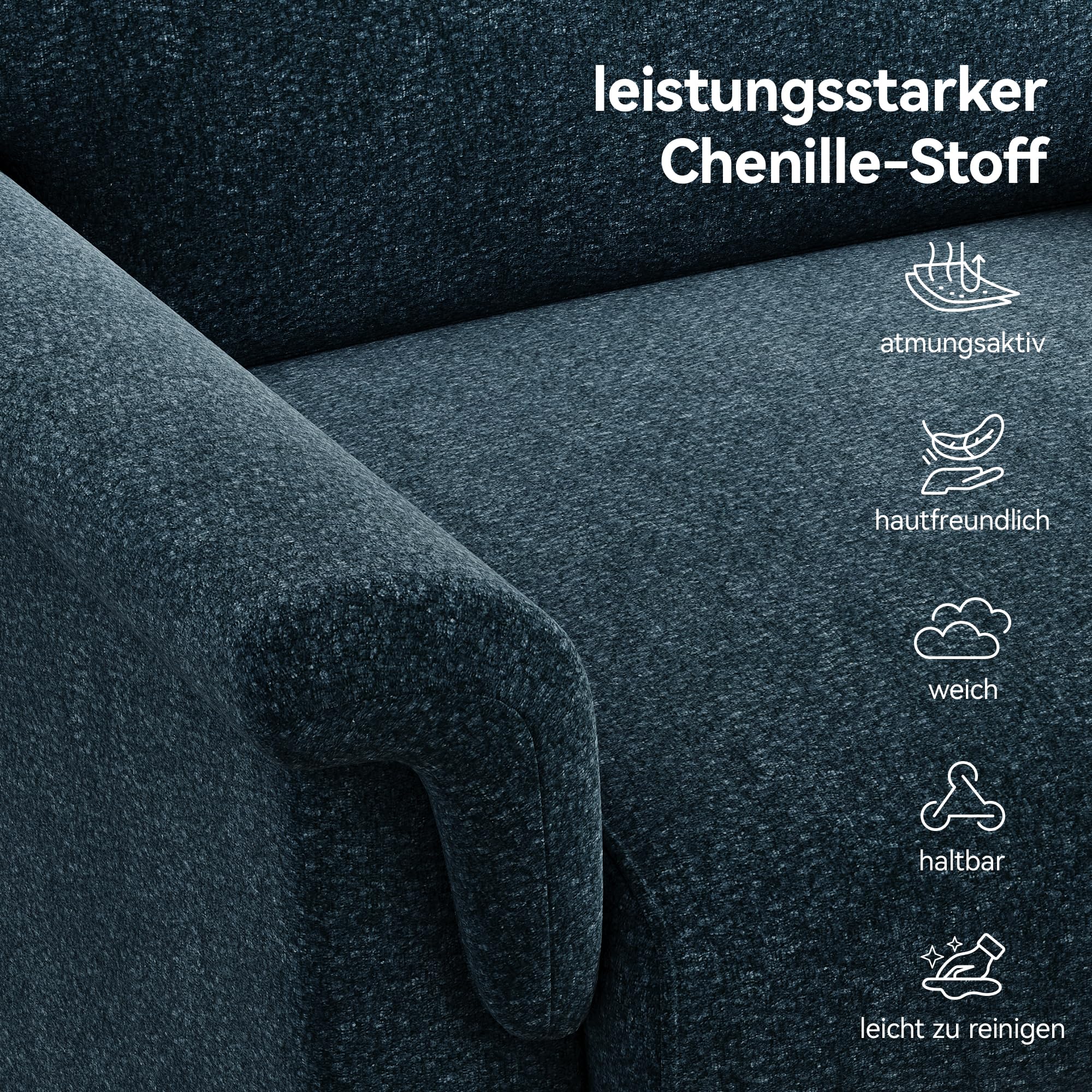 Vipbear Sessel Wohnzimmer, Modern Ohrensessel aus Chenille, Gepolsterter loungesessel, Gemütlicher Lesesessel für Schlafzimmer mit Armlehnen, Einzelsessel & Ecksessel, Einfache Montage, Blau