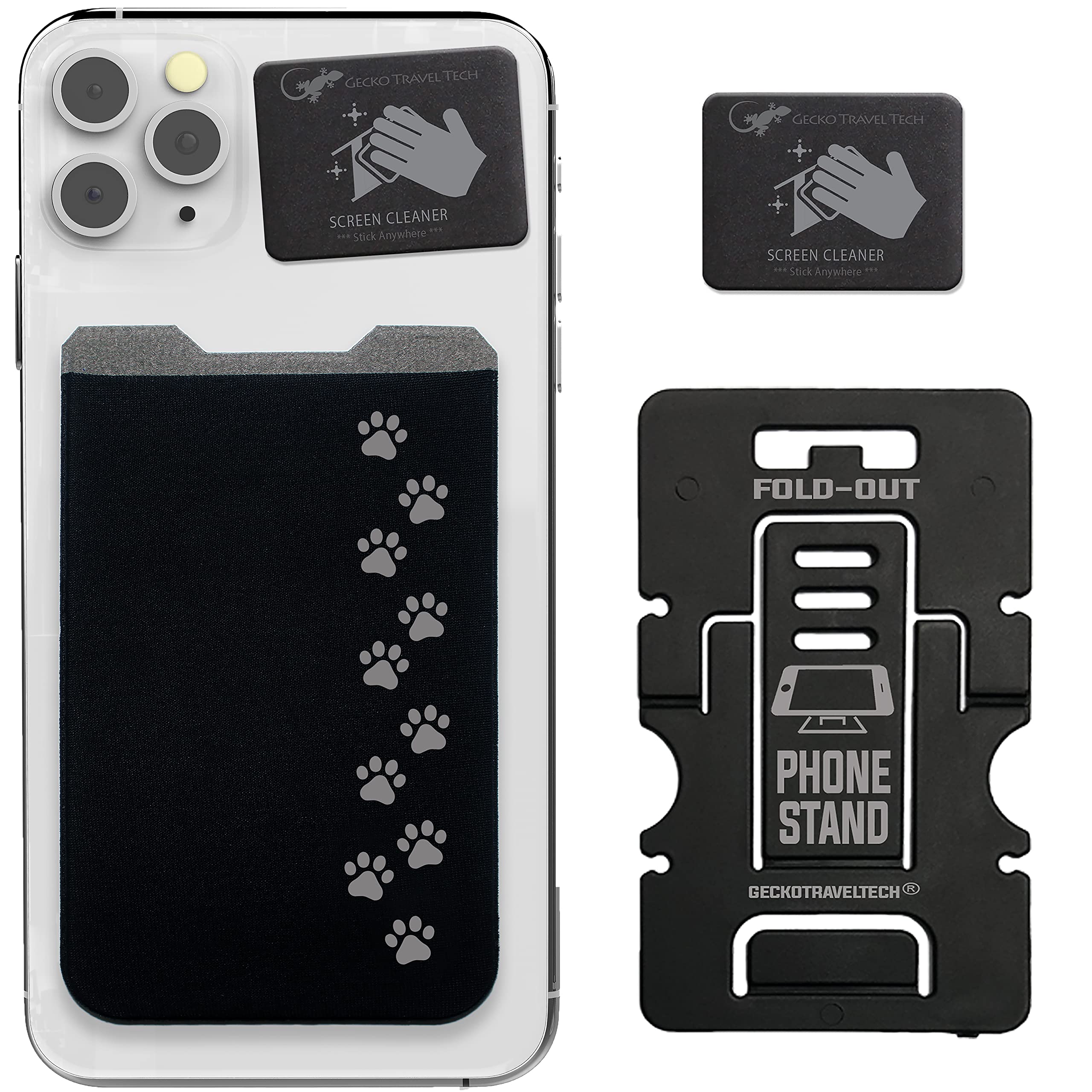 Phone Wallet - Adhesive Card Holder - Cell Phone Pouch - Stick on Lycra Pocket by Gecko - Carry Credit Cards and Cash