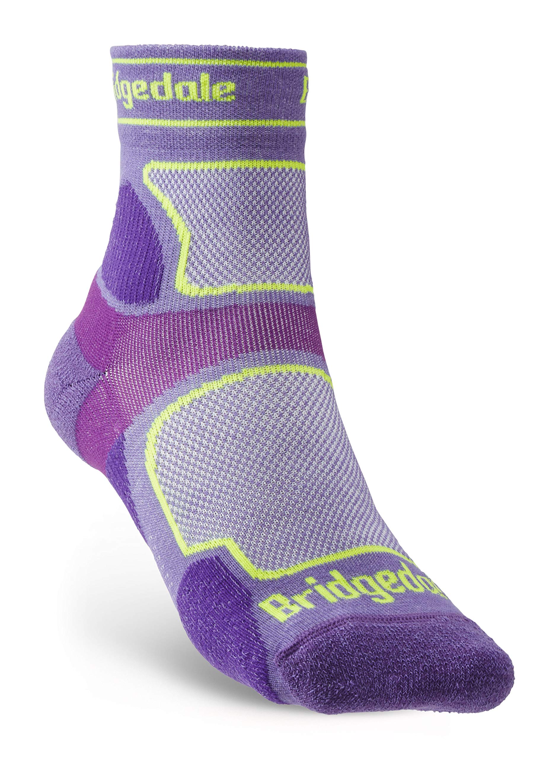 BridgedaleTRAIL RUN Women's Ultralight T2 Coolmax Non wool Sport Running 3/4 Crew socks Ultra Events Antishock cushionong Y heel Prevents slippage