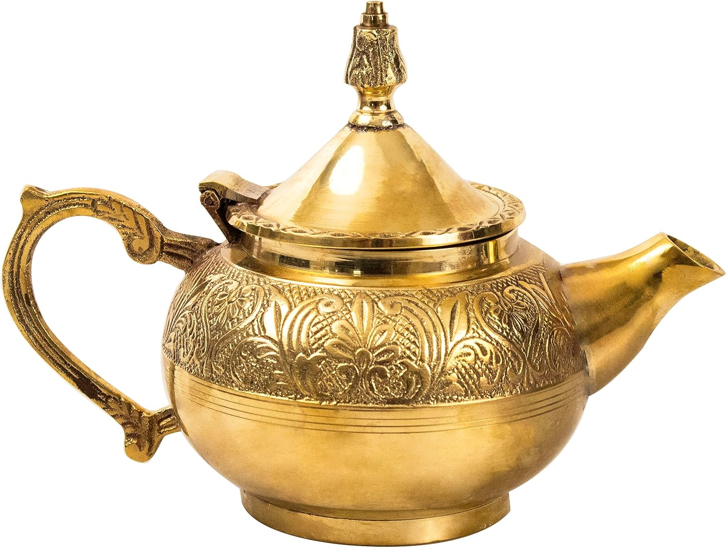 Putrika Traditional Handcrafted Brass Tea Kettle | Tea Pot | Engraved Design Pot | Coffee Pots |Serving Tea And Coffee Beverages| Antique Brass Look Kettle | Decorative Tea Pot, Medium, Gold