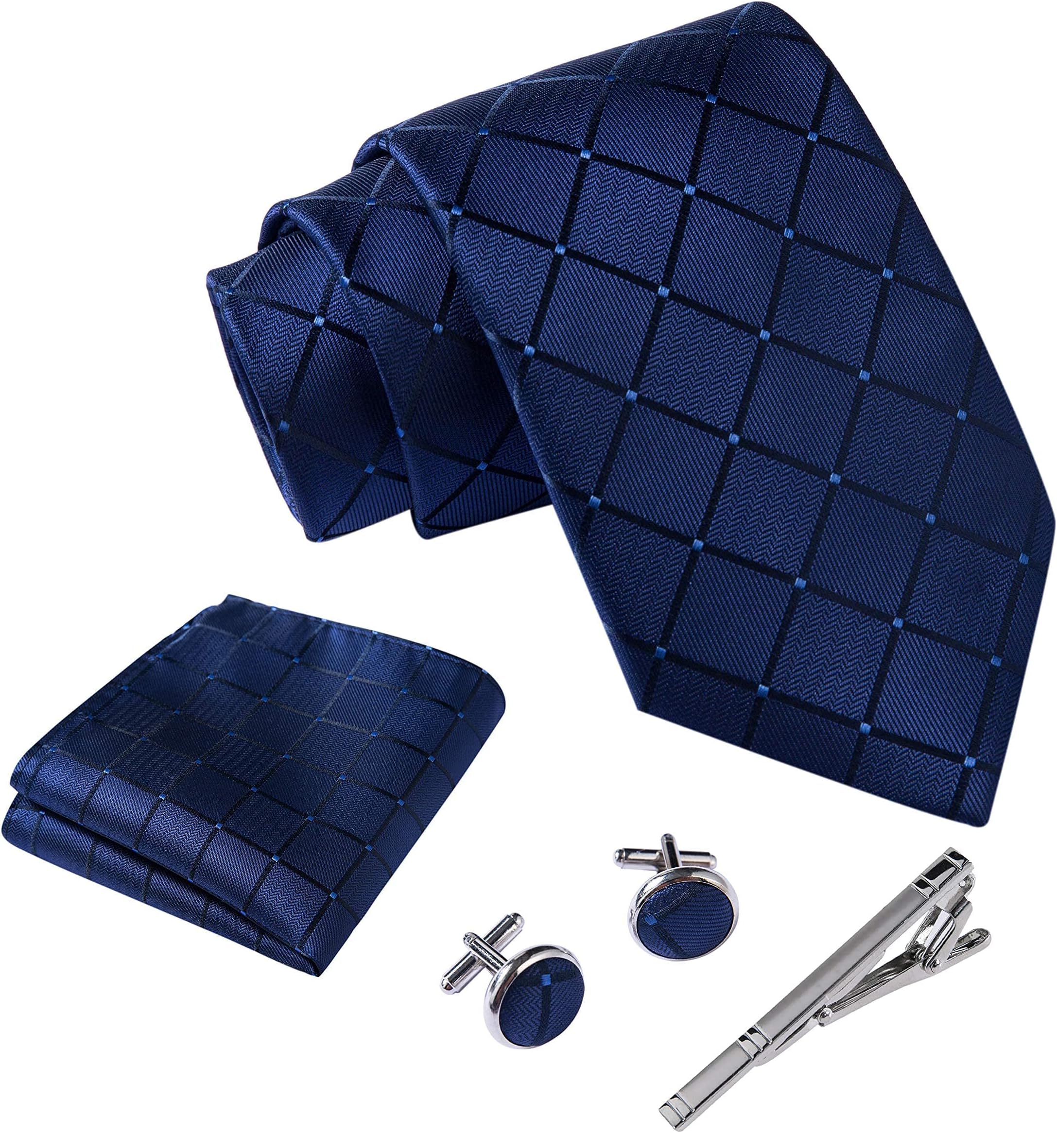Ties for Men Set with Pocket Square Cufflink and Tie Clip | Necktie Handkerchief in Gift Box for Wedding and Business