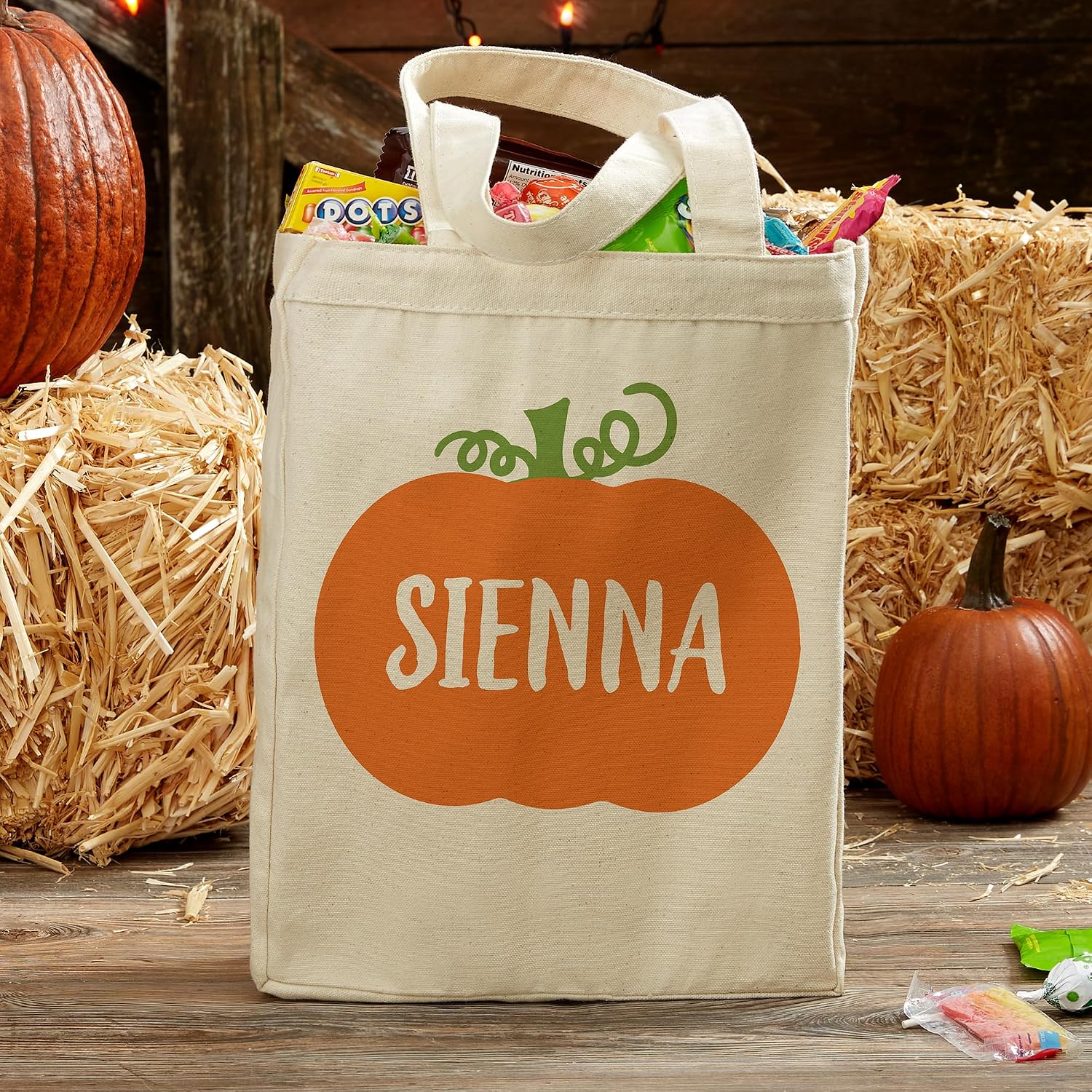 Personalization Universe Pumpkin Personalized Halloween Canvas Tote Bag