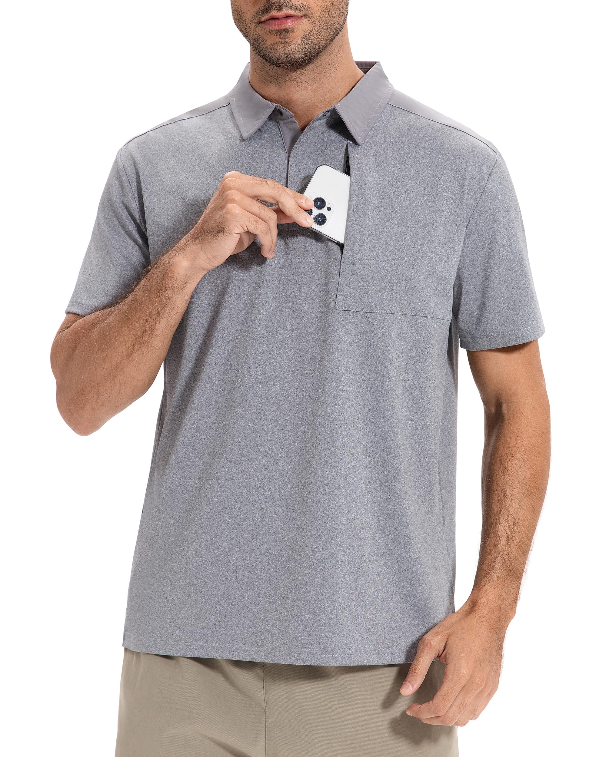 AMZSPORT Polos Manga Corta Hombre con Bolsillo Secado Rápido Transpirable Camisas Trabajo Hombre Verano Deporte Camiseta