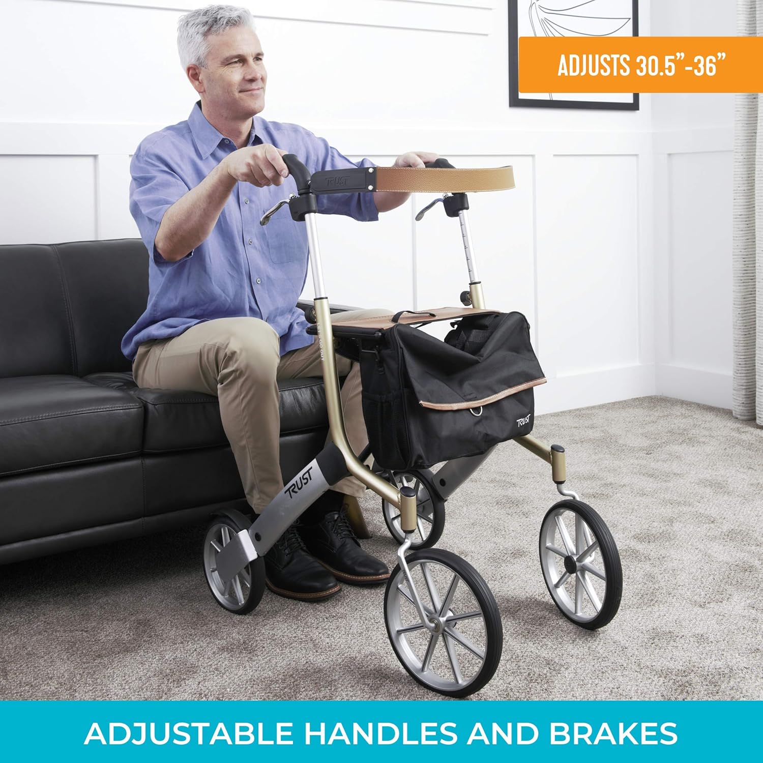 Rollator with dimensions labeled