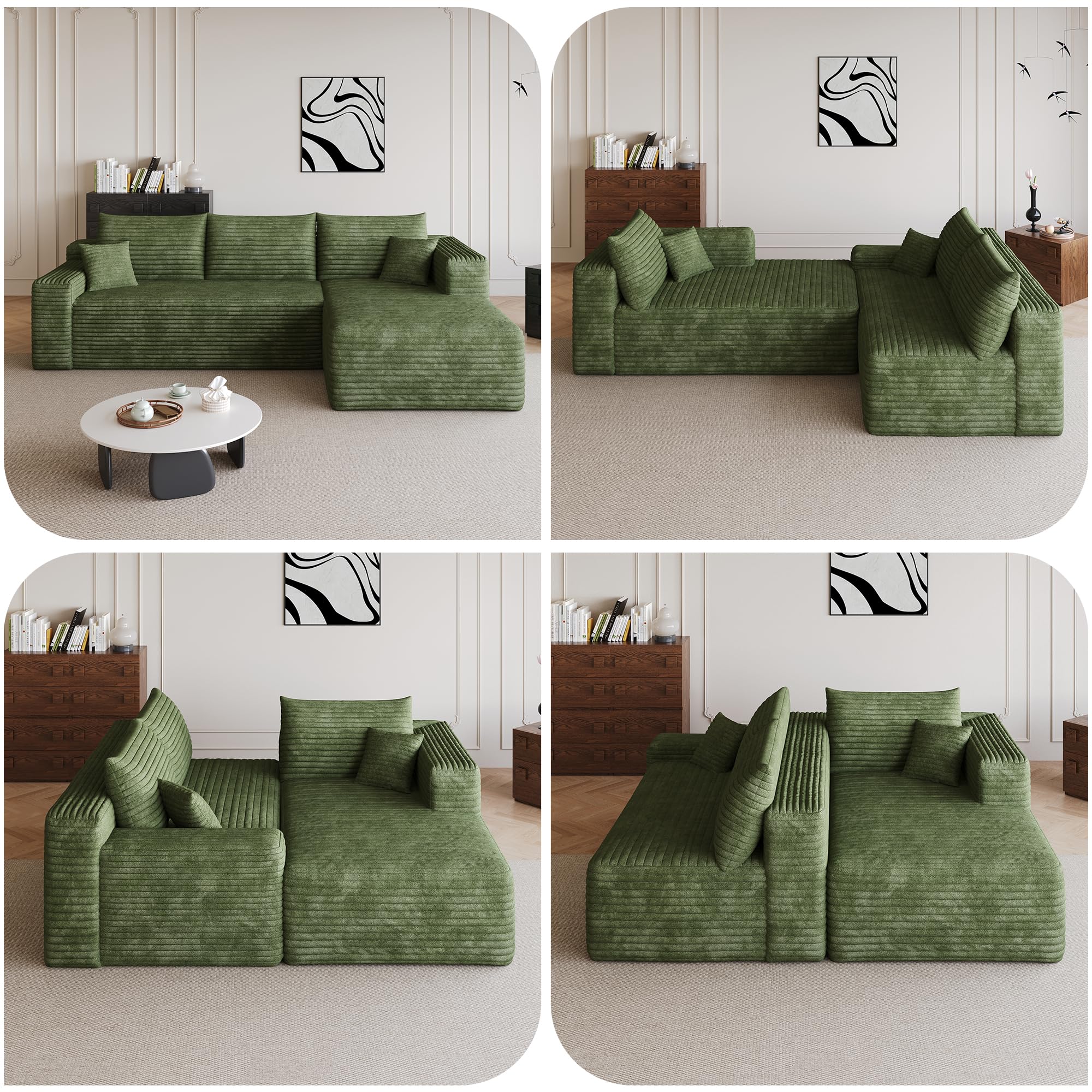 Canapé à d'angle convertible,canapé lit canapé 3 Places,canapé convertible,de Compression modulaire en U,241 cm de long,spacieux et confortable,Peut être combiné librement,Aucun assemblage requis