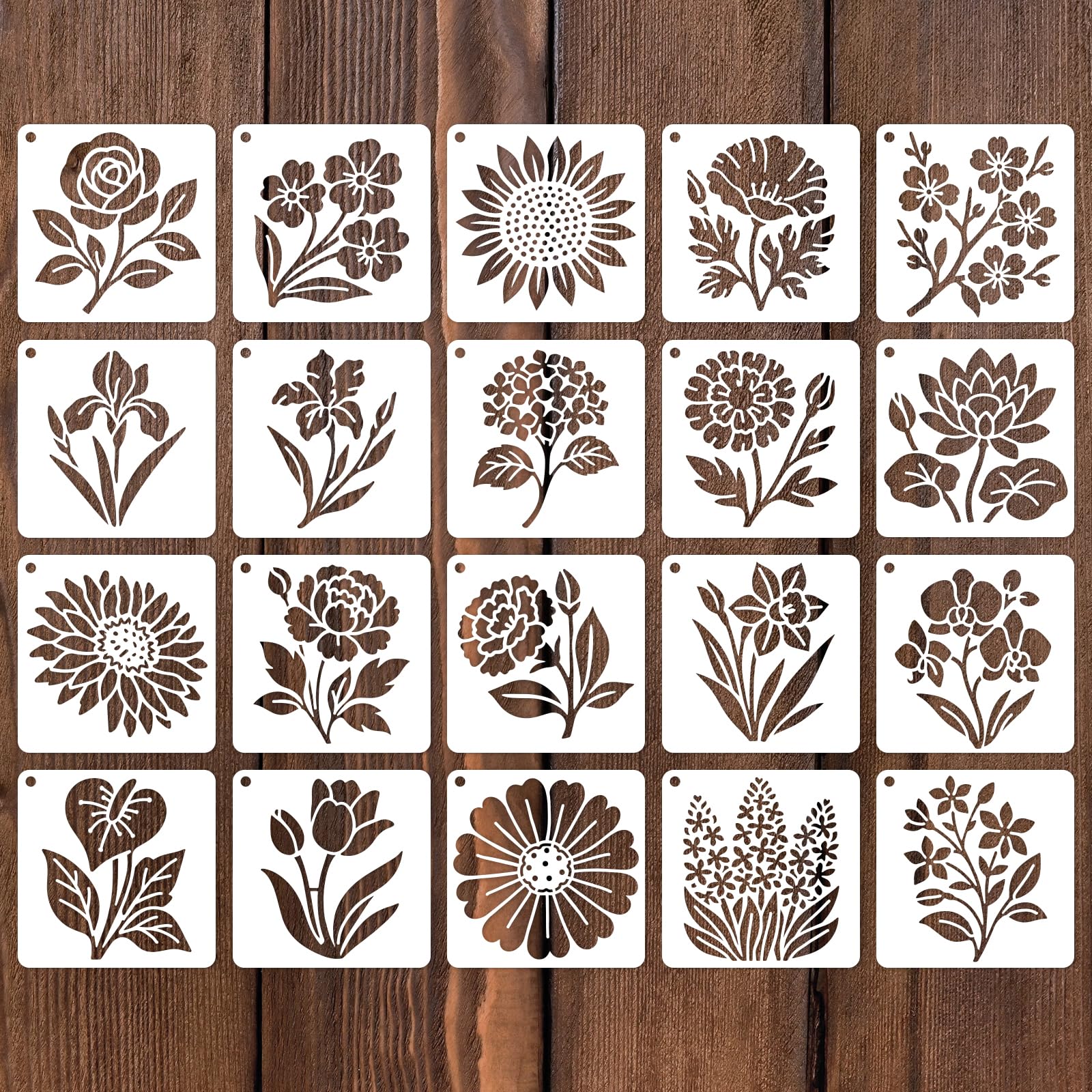Photo 1 of 20pcs Flower Stencils for Painting, 3 Inch Reusable Sunflower Plant Botanical Floral Wildflower Templates for Wood Nature Fence Walls DIY Crafts T-Shirts Canvas & Floor Decor