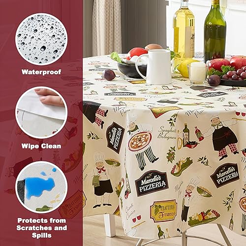 Miniatura 3 de Newbridge Mantel redondo de vinilo de 70 pulgadas con reverso de franela, chef italiano, chef italiano, para interiores y exteriores, impermeable,