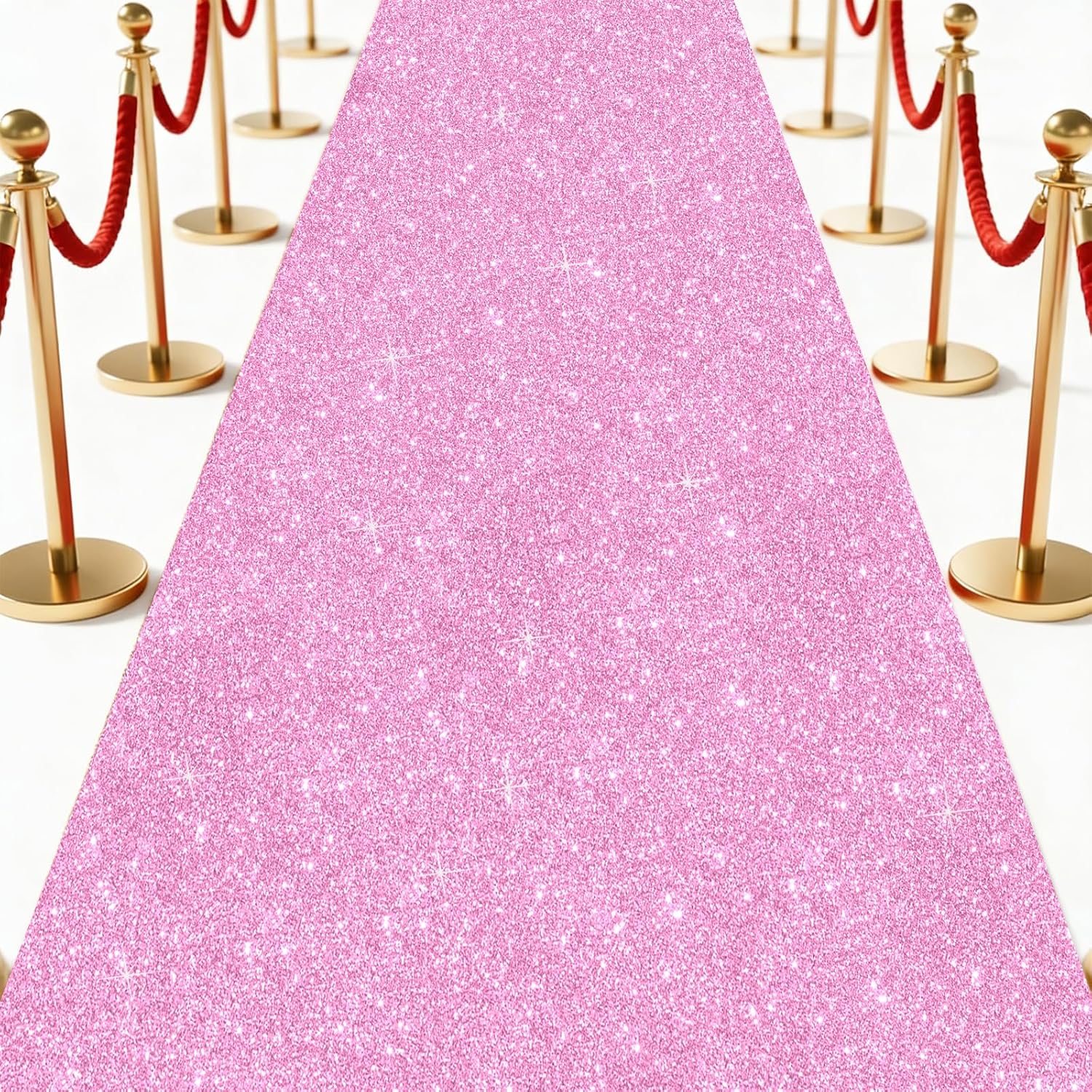 Glitter Carpet Runner 2.6FT x 30FT (200 GSM Thick) + Adhesive Tape - Durable Non-Woven Sparkle Rug, Hollywood Event Carpet, Graduation & Indoor/Outdoor Party Decor (Glitter Pink, 2.6FT X 30FT)