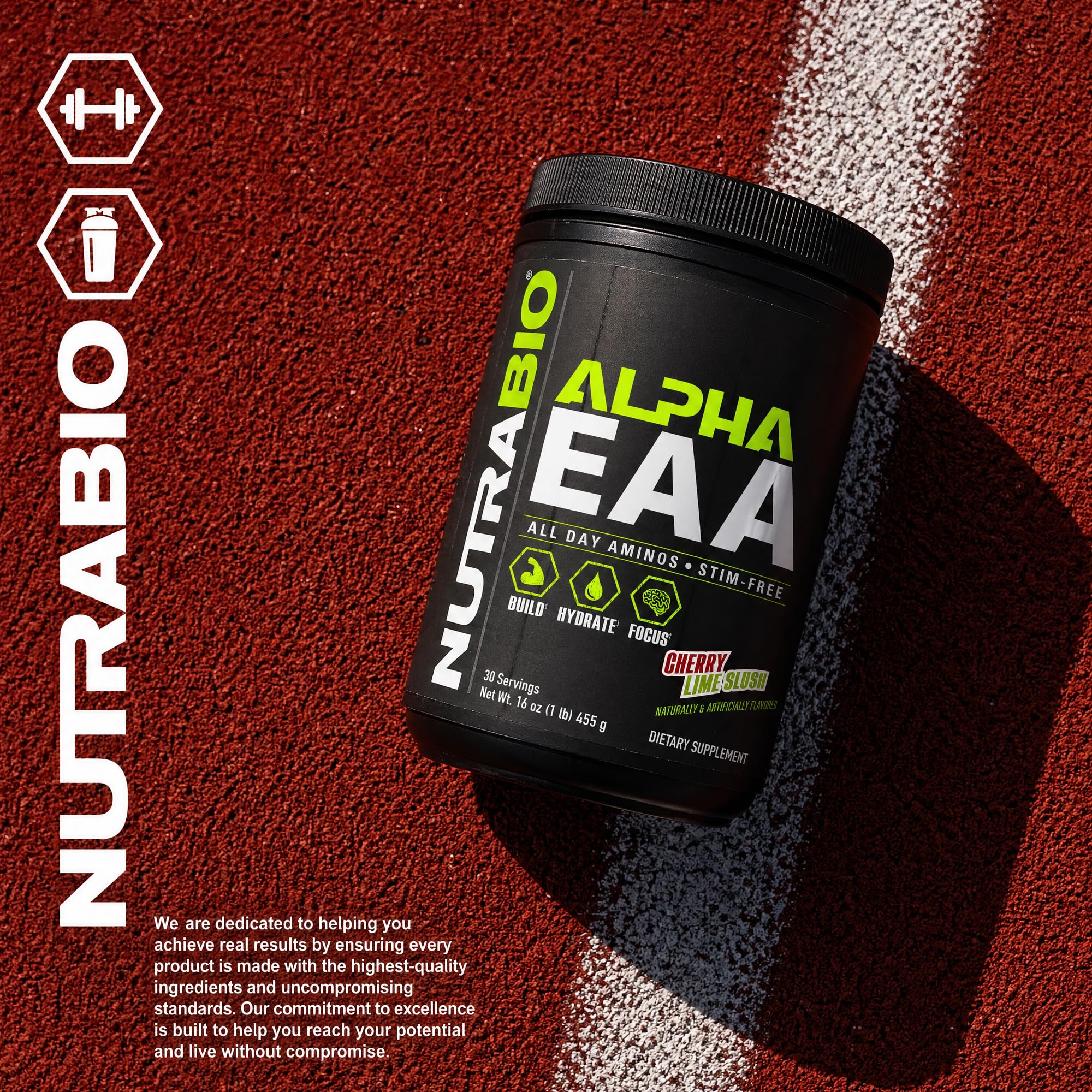 NutraBio Alpha EAA - All-Day Amino Acids for Muscle Growth and Hydration - Essential Amino Acids with Nootropics & Adaptogens- Full Spectrum EAA BCAA Powder - 30 Servings - Cherry Lime Slush — Amazon image 7