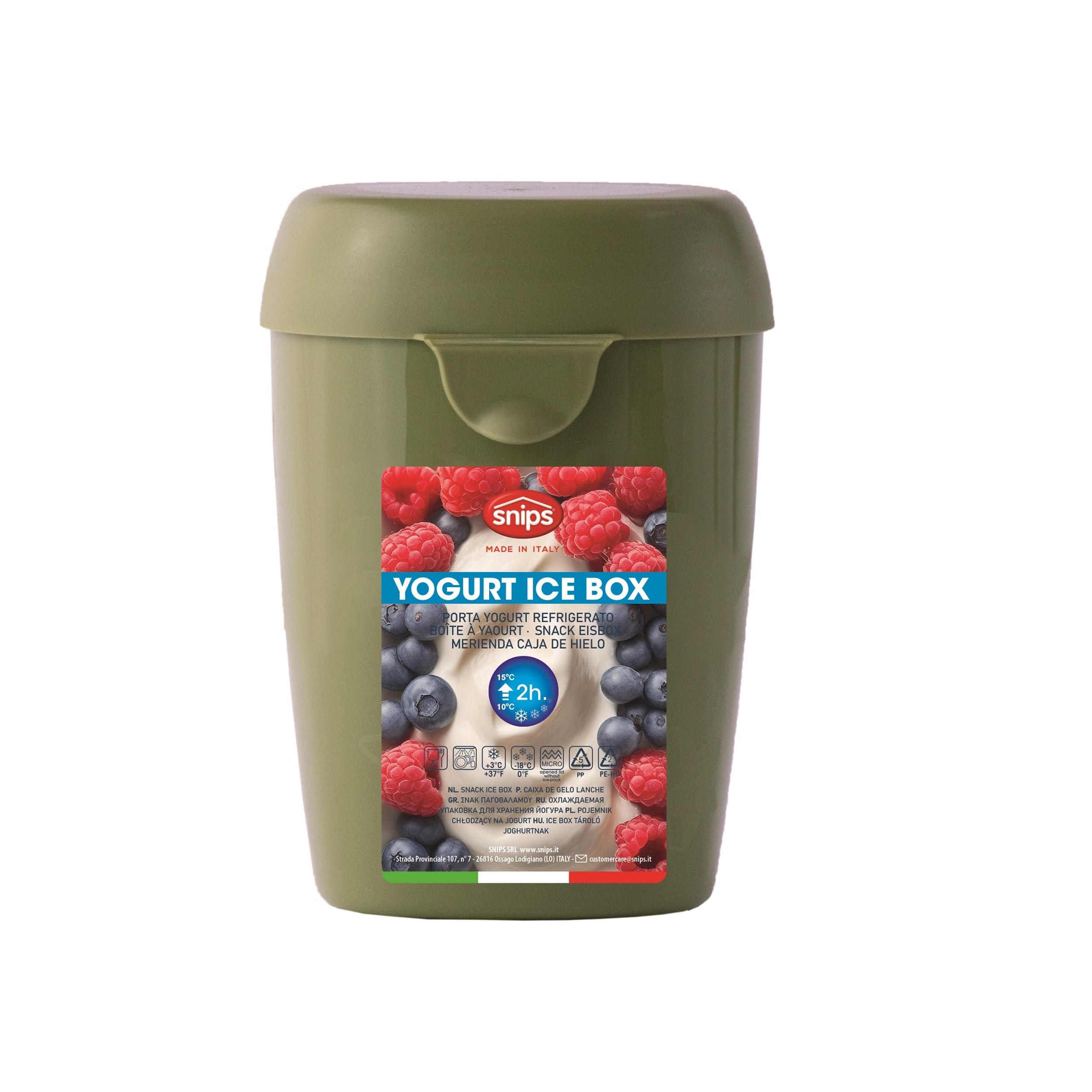 Snips Porta Yogurt Refrigerato 0,5 L, Contenitore per Yogurt Snack Frutta Dessert, Frigo Freezer Microonde, Lavabile in Lavastoviglie, Verde Made in Italy