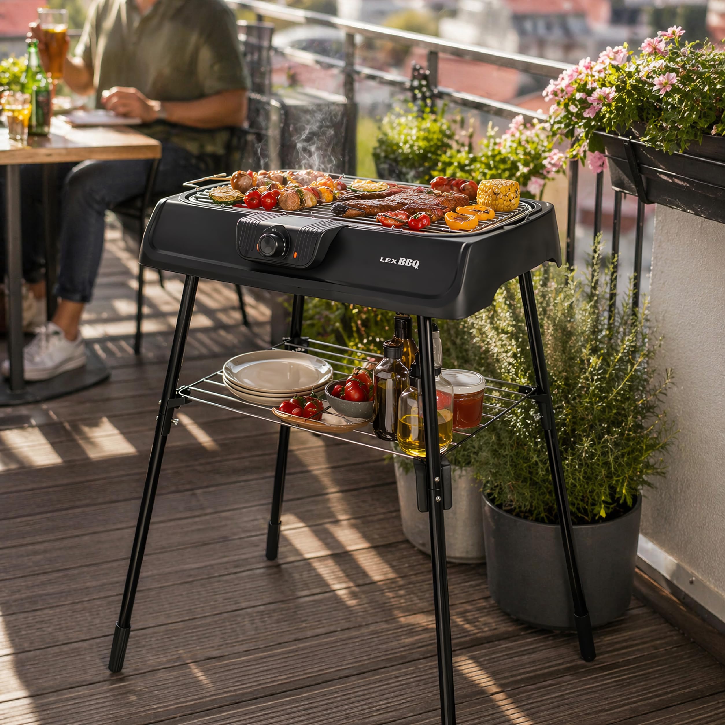 Barbecue électrique de table et barbecue sur pied 2000 W avec grille en acier inoxydable | Barbecue de balcon à faible dégagement de fumée | Barbecue électrique réglable en continu | Barbecue de