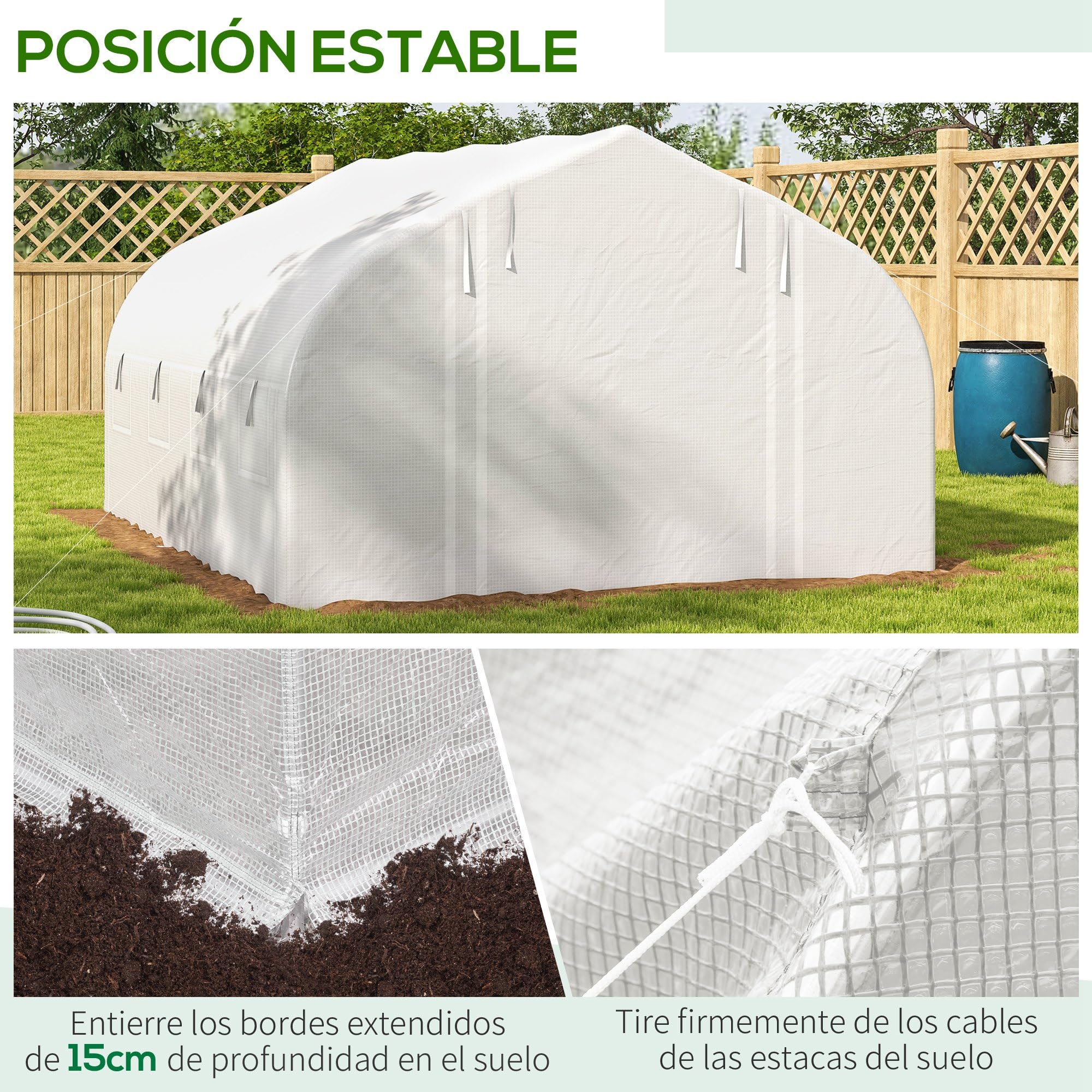 Outsunny Invernadero de Túnel 4x3x2 m con Techo Puntiagudo y Persianas Enrollables Invernadero de Jardín con 8 Ventanas y Puerta de Malla para Cultivos Plantas Verduras Invernadero de Huerto Blanco