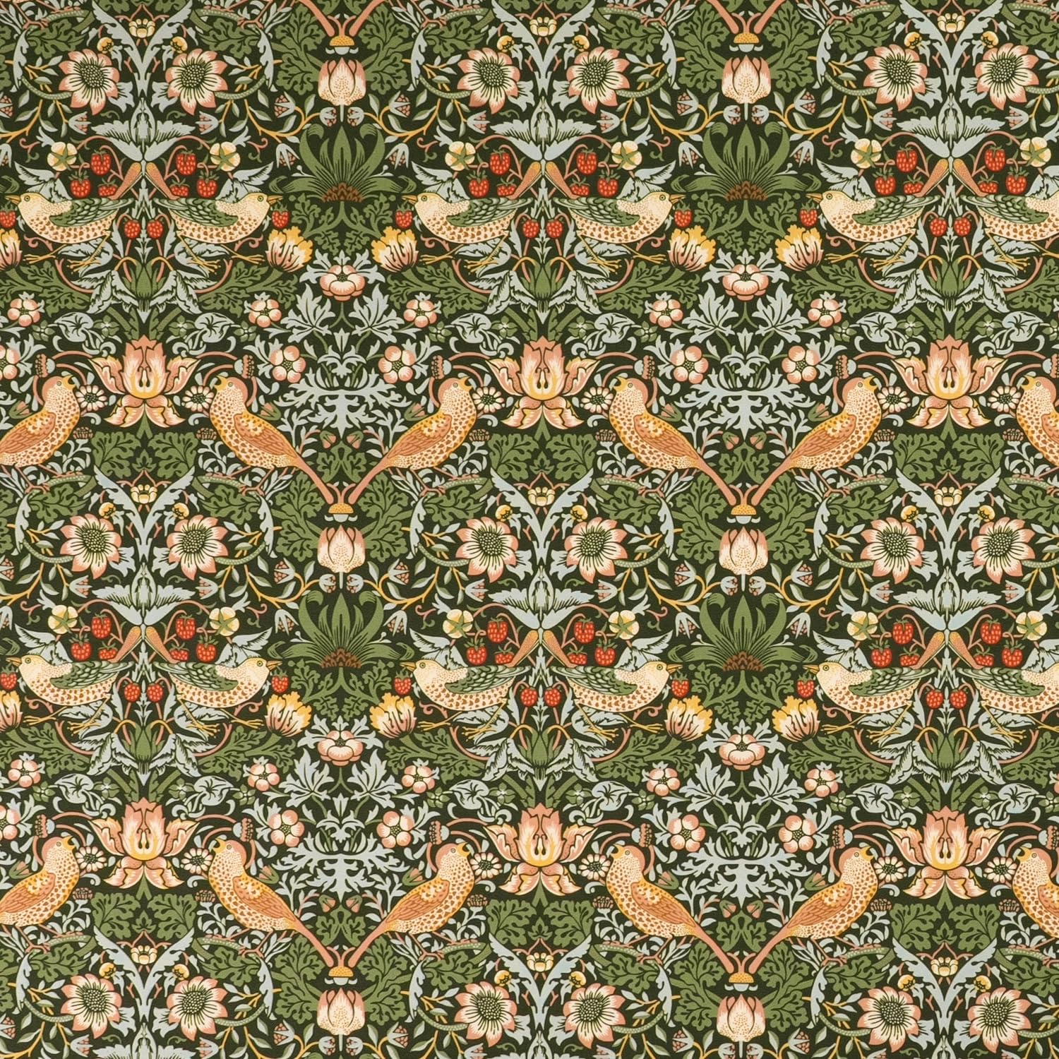 DFL William Morris Outdoor Strawberry Thief – PU Coated Polyester Material for Garden Upholstery Material, Durable Furniture Waterproof Textile,40,000 Rub Tested (0.5 Metre,ST_FGRN)