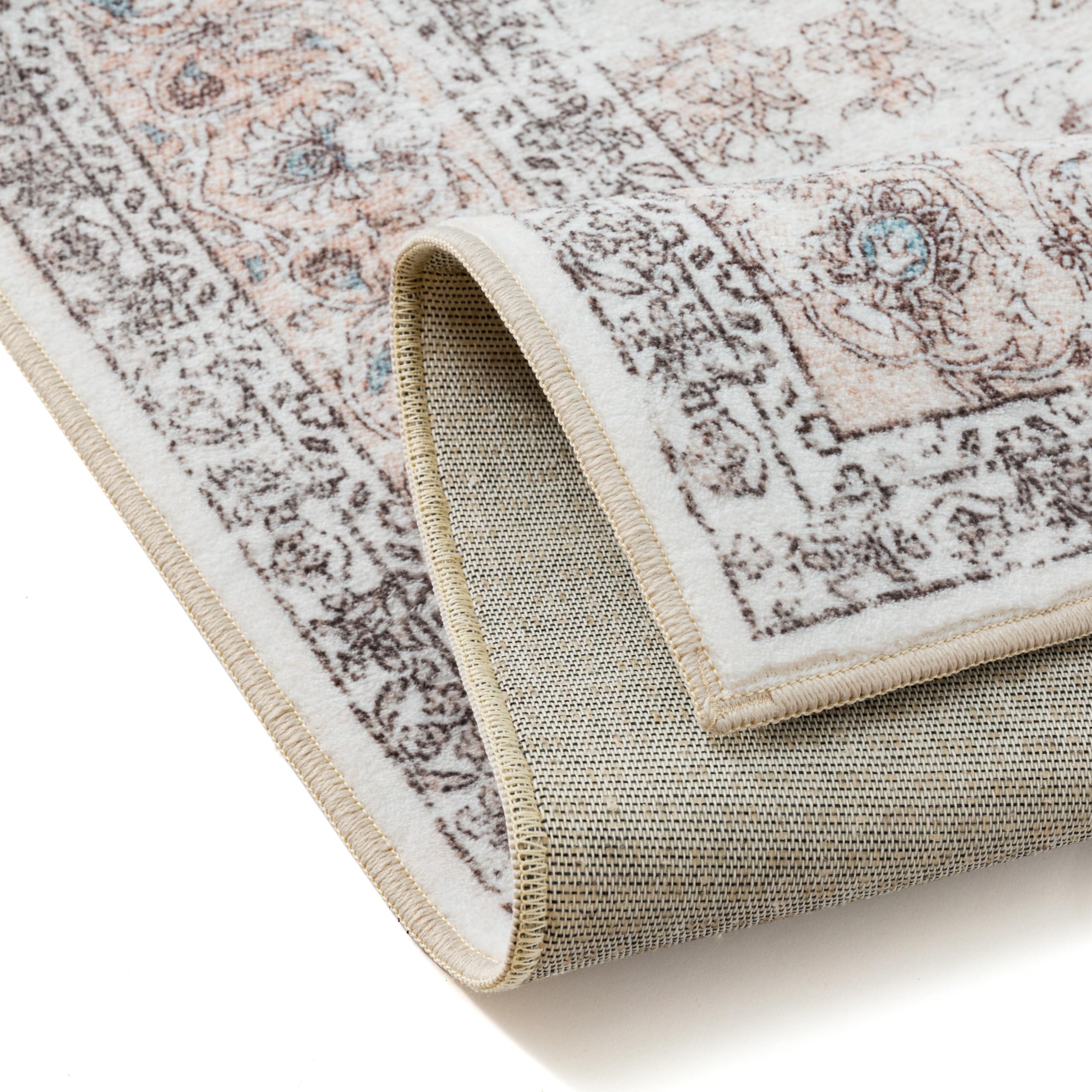 PureCozy Teppich Wohnzimmer 200x300cm Beige Waschbarer Vintage Cream Wohnzimmerteppich kurzflor rutschfest Weich Groß Retro Carpet für Schlafzimmer Esszimmer Bedroom Living Room Büro