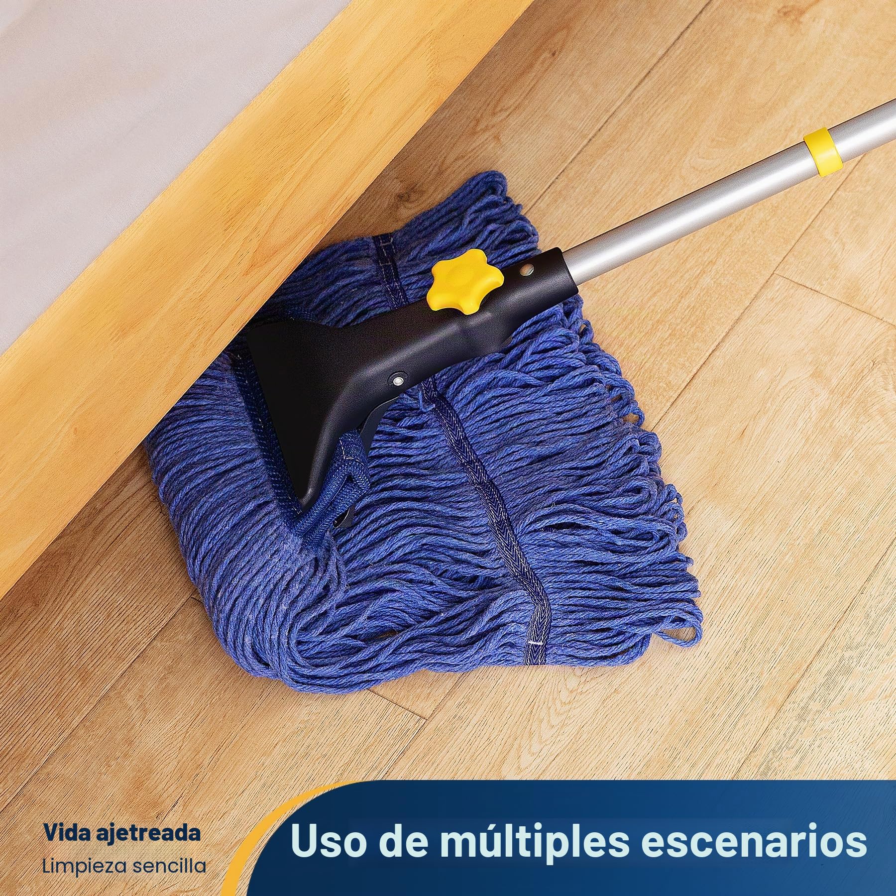 Yocada Fregona de algodón, Resistente, con Extremos en Bucle, para Limpieza húmeda de Suelos, de Grado Industrial, con Palo de Hierro y Abrazadera de mandíbula, 132 cm de Largo | Abrazadera telescópica de hierro de grado industrial comercial para limpieza