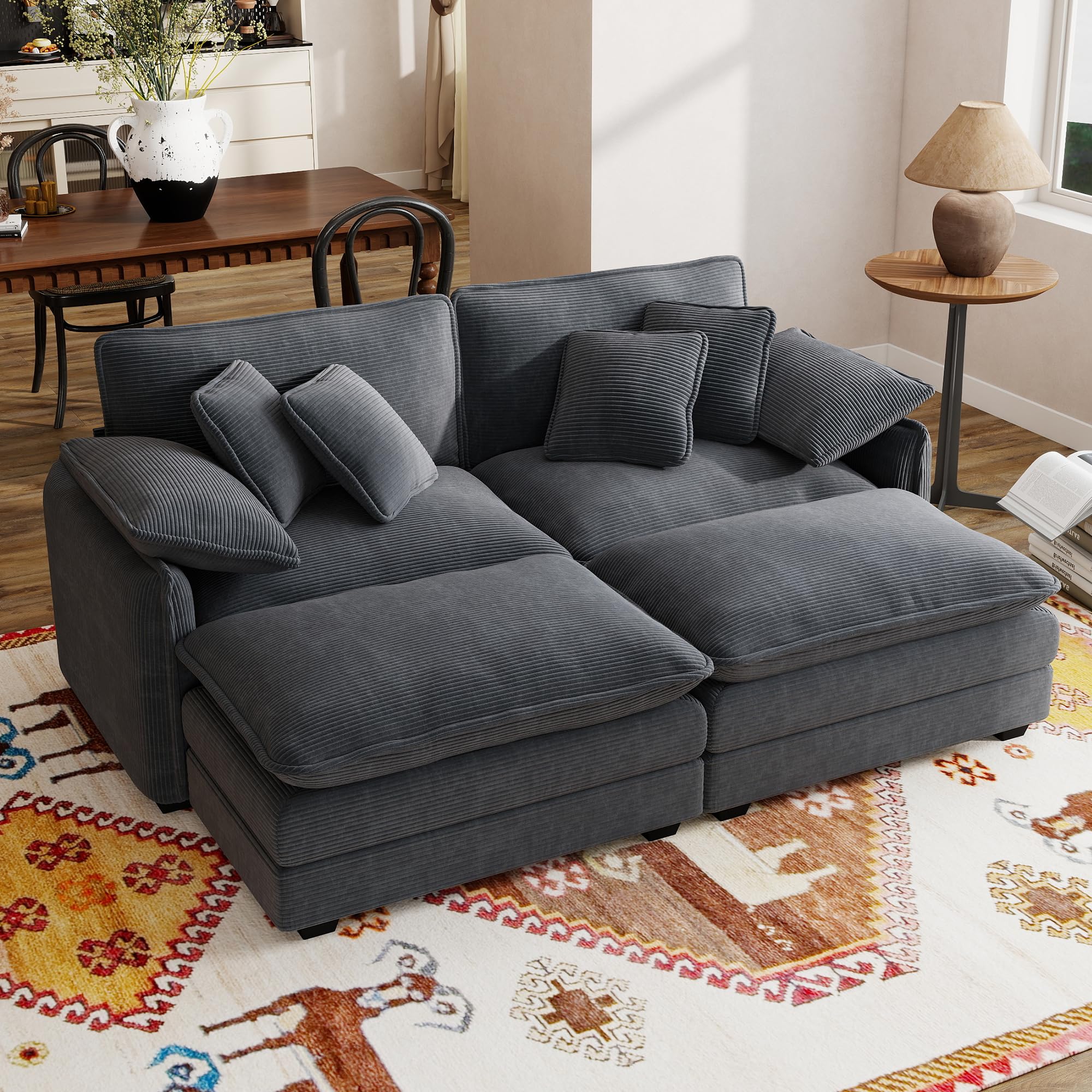 81" Modular Sectional Sofa with 2 Ottoman,Cloud Couch Sectional 2 Seats Sofa,Small Sectionals Couch for Living Room(Grey,Loveseat with 2 Ottomans)