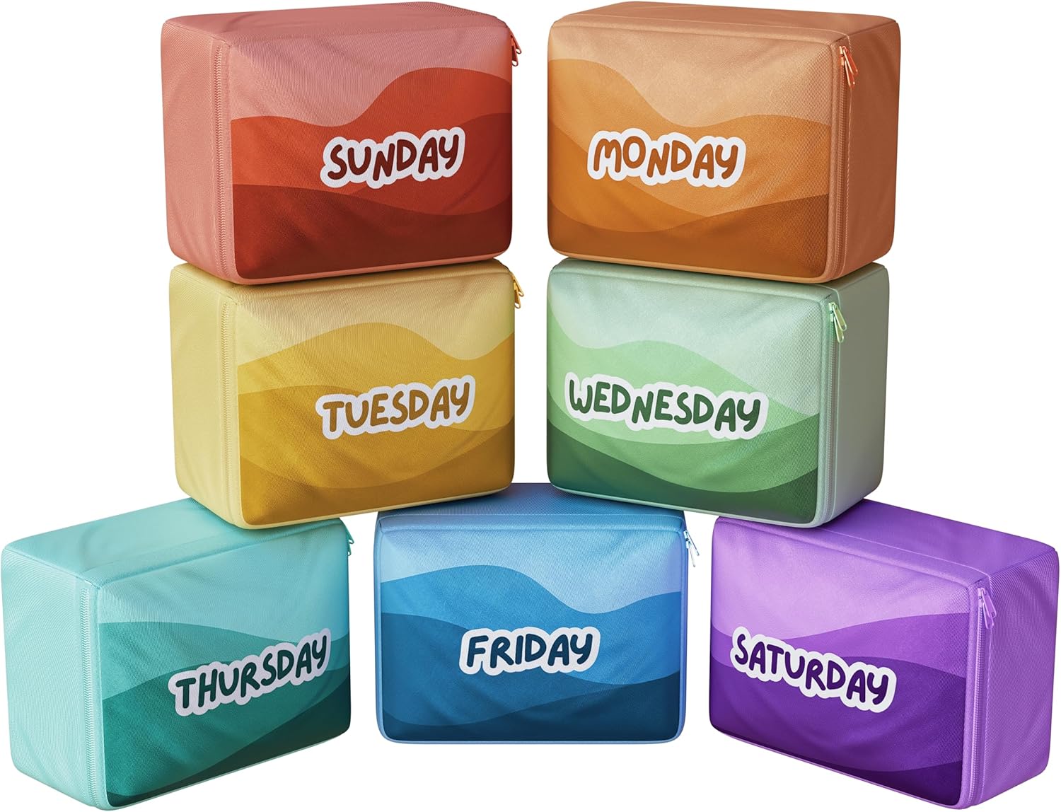 Packing Cubes for Kids & Baby Days of the Week 7 Set Daily Outfit Suitcase Organizers for Boys and Girls Summer Camp, Cruise, and Family Vacation (Large)
