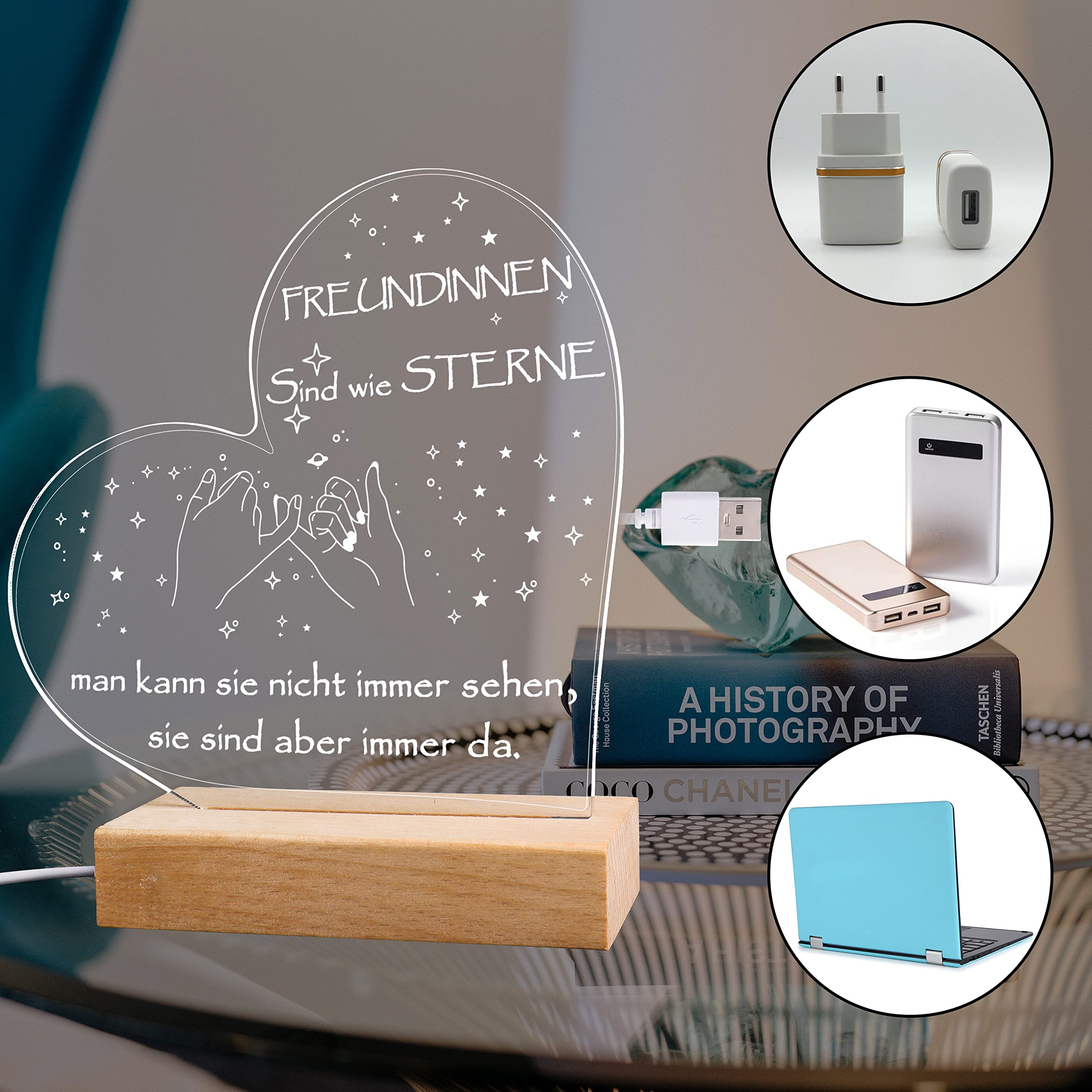 Acryl LED Lampe „Freund“ – 3D Beleuchtetes Geschenk Für Beste Freundin, USB-betrieben