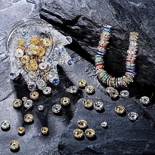 Miniatura 9 de 800 cuentas espaciadoras redondas Rondelle con diamantes de imitación de cristal, cuentas sueltas Rondelle, cuentas de abalorio de 0.236in, 0.315in,