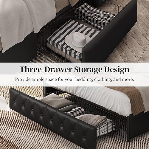 Miniatura 7 de Topeakmart Base de cama de plataforma tapizada tamaño Queen con cabecera ajustable en altura y 4 cajones de almacenamiento, base de colchón de piel