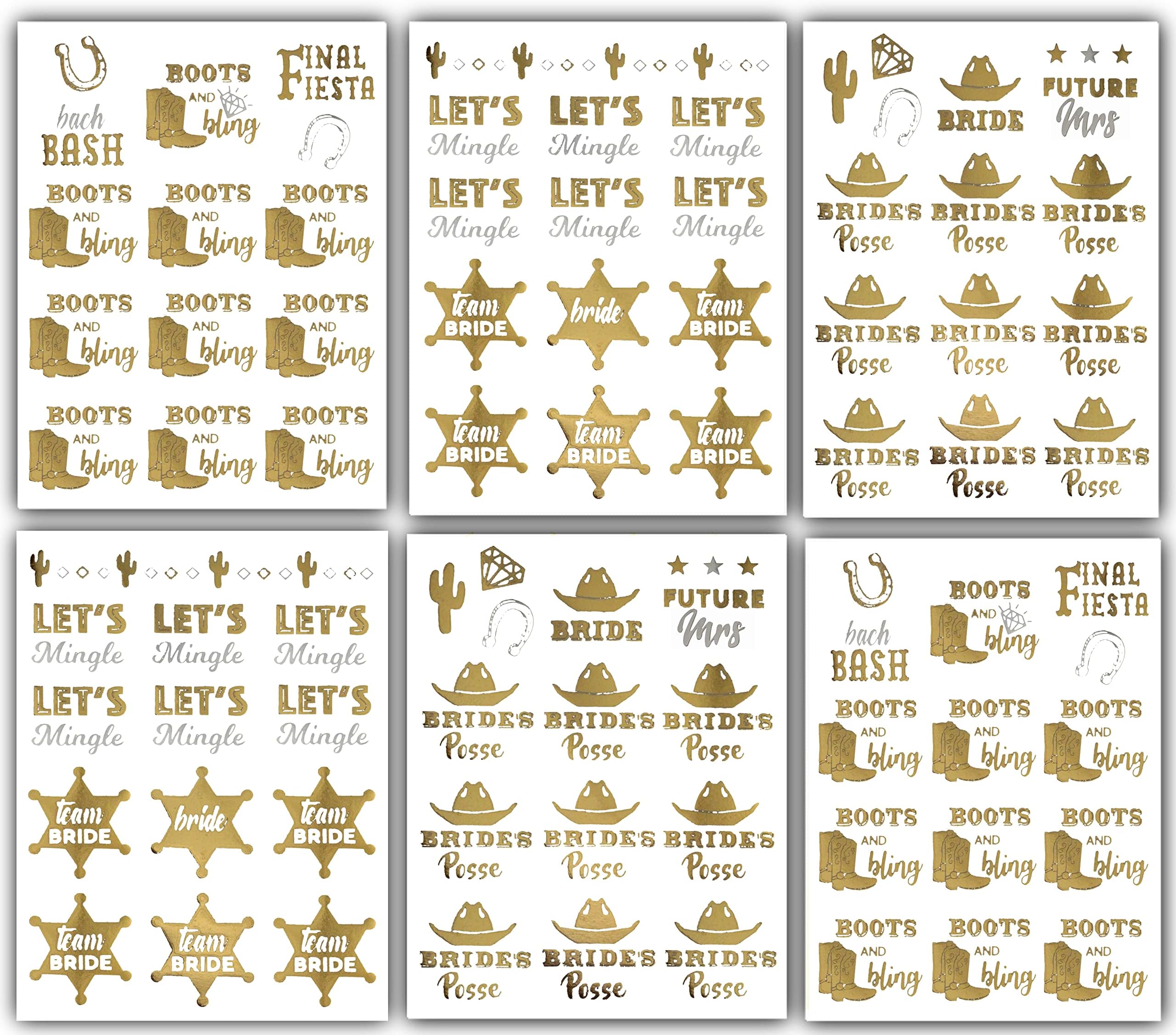 Wedding Temporary Tattoos 6 Sheets Bride Bachelorette Stickers 100+ Metallic Gold Tattoos for Bridal Party, Bachelorette Trip, Bridal Shower Party Decorations, Party Favors (Georgia)