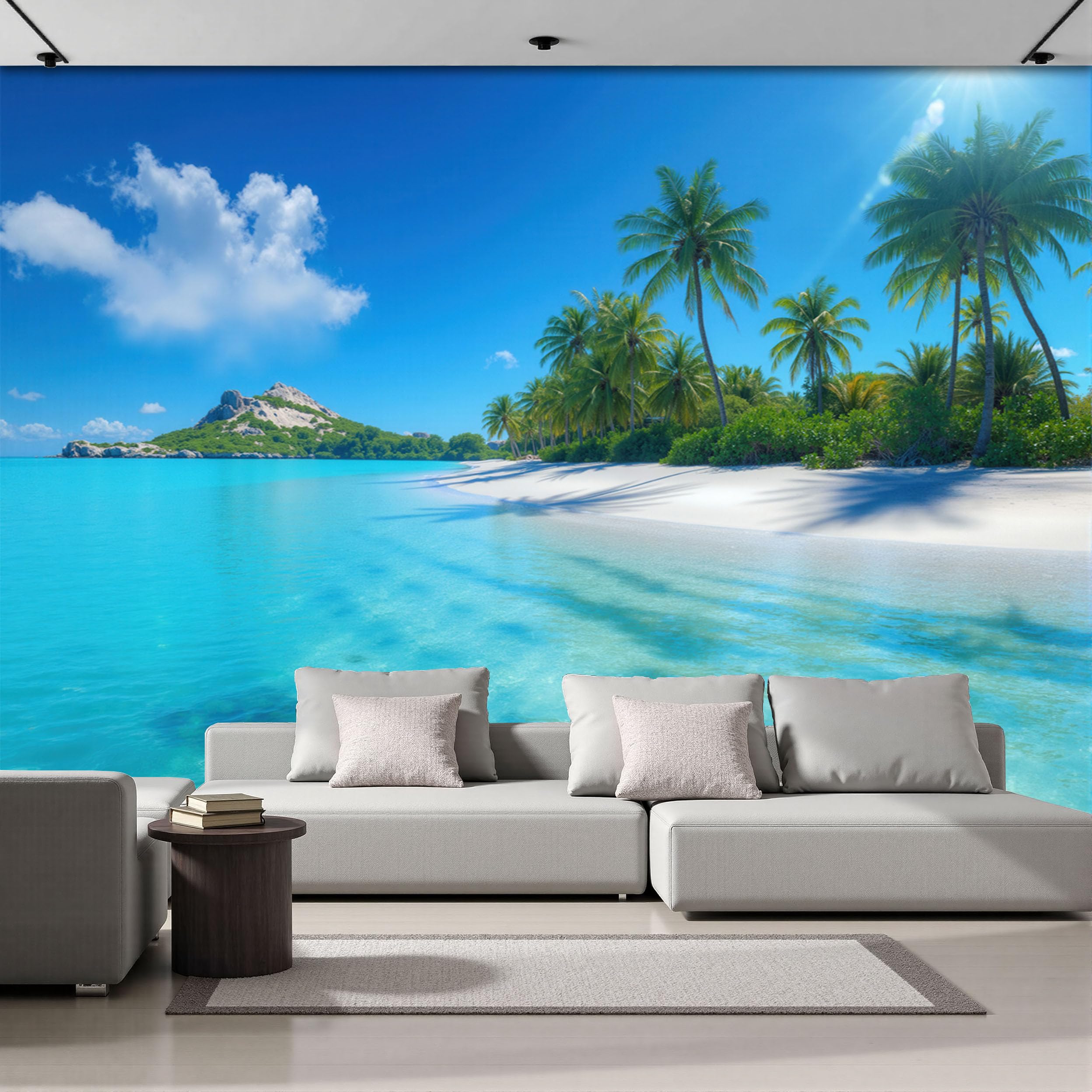 Papier Peint Panoramique Tropical 450x315cm - Poster Mural Plage et Palmier