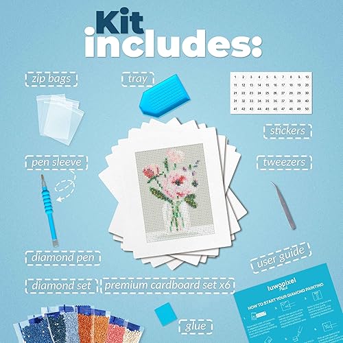 Miniatura 2 de LuwoArte Paquete de 6 kits de pintura de diamantes para adultos, kits de arte de diamantes con temática de flores, arte de gemas de pintura para