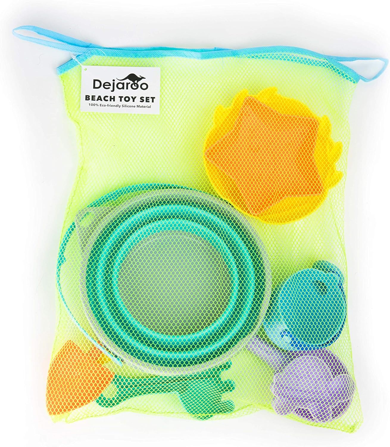 Dejaroo - Beach Toys, Sand Box Toys for Kids Outdoor, Set of Sand Toys with Silicone Collapsible Bucket, Kids Watering Can, Shovels, & A Variety of Molds, Includes Storage Pouch, 9-Piece Set