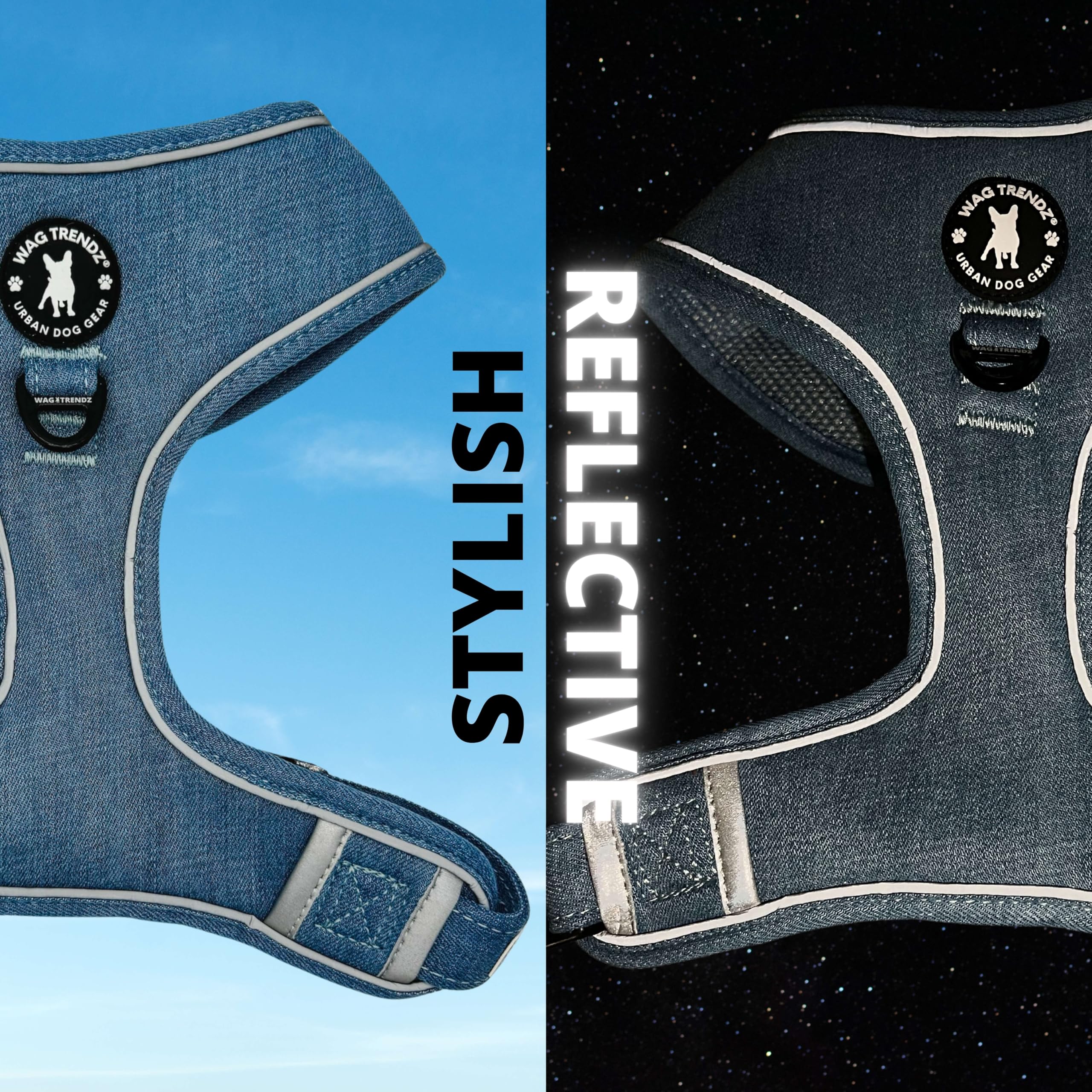 WAG TRENDZ XSmall Dog Harness | No Pull Front Clip Dog Harness | Reflective | Breathable Air Mesh Interior | Real Denim Exterior | Durable & Long Lasting | Downtown Denim | XS - image 3