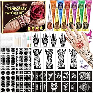 217 PCS Temporary Tattoo Stencil Kit with 12 Tattoo Cones in 9 Colors,16...
