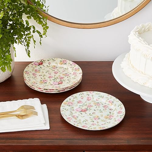 Miniatura 5 de Gracie China Rose Chintz - Juego de 4 platos de postre de porcelana de 8 pulgadas, cuatro diseños surtidos