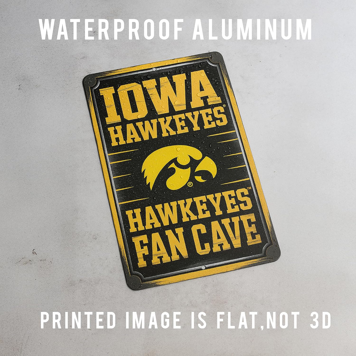 Iowa Hawkeyes Fan Cave Aluminum Sign – Officially Licensed NCAA University of Iowa Wall Decor, Waterproof Metal Plaque by VictoryStore – Perfect for Man Cave, Garage, Bedroom, Office, or Home (12x18 Inches)