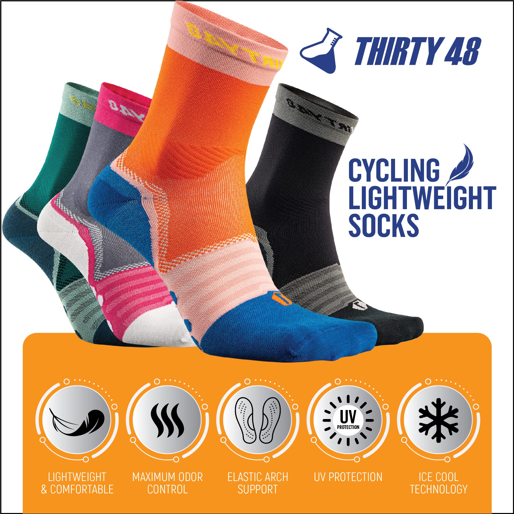 Thirty48 Calze da ciclismo con tessuto S.Café, resistenti agli odori, protezione UV, asciugatura rapida