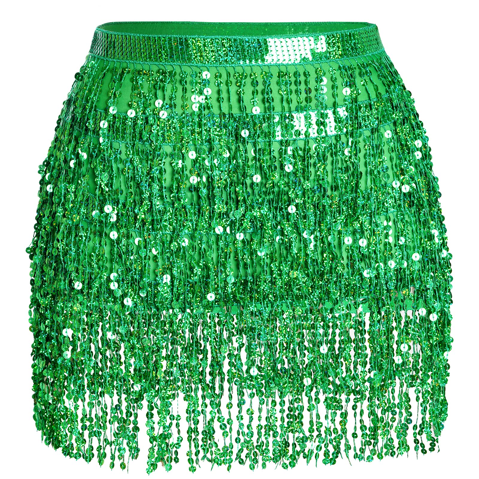 Belly Dance Hip Scarf Sequin Tassel Skirt Wrap Sparkly Rave Costume for Women