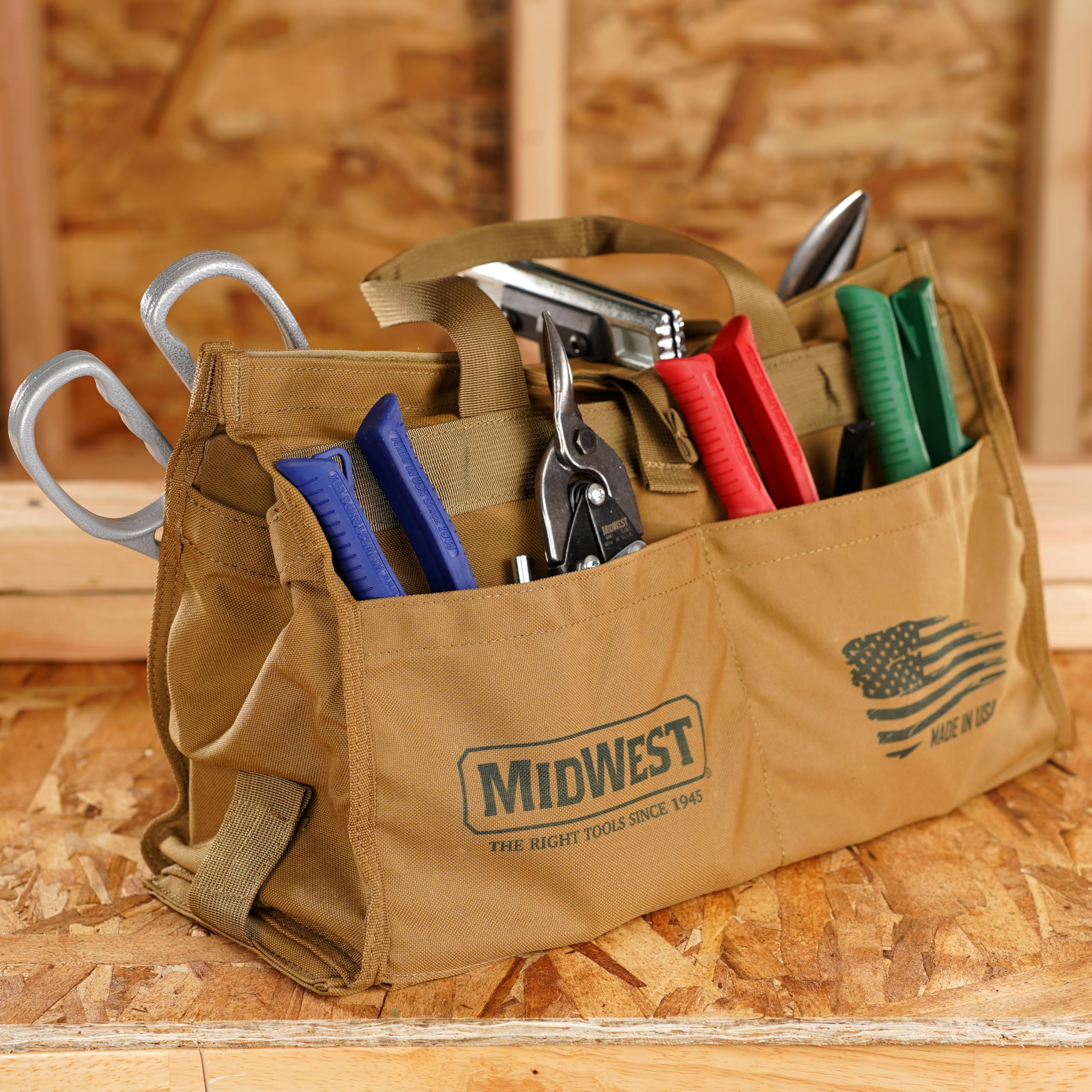 MIDWEST Kit de herramientas de construcción - Juego de 10 piezas incluye tijeras de aviación con herramientas de revestimiento y bolsa - MWT-BULDKIT03