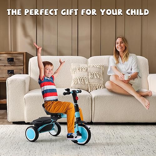 Miniatura 4 de Triciclo para niños pequeños, triciclo para niños con campana, triciclo plegable para niños de 18 meses a 5 años, triciclo de bebé con asiento